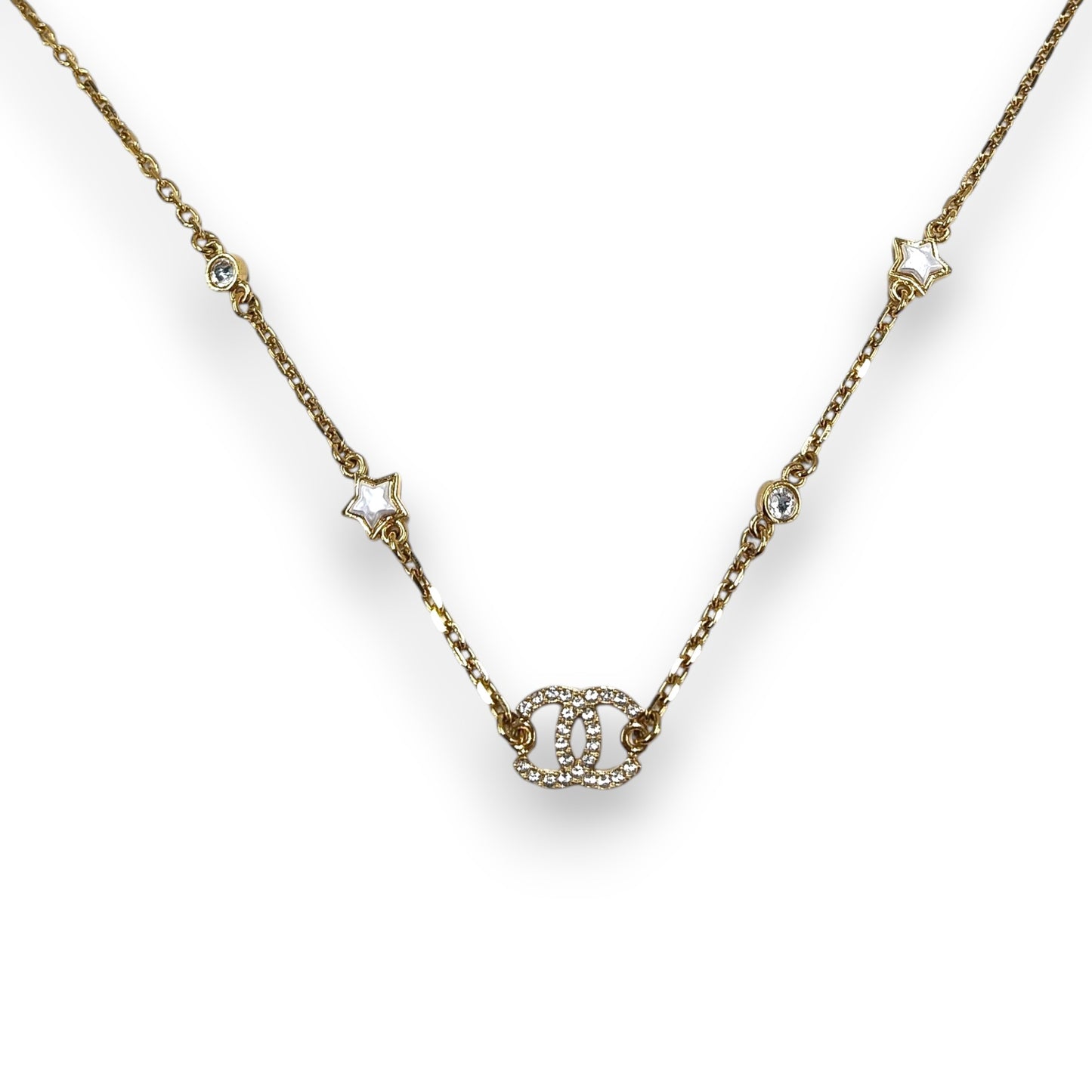 Necklace CHANEL Rank (B) Gold Color Faux Pearl & Strass CC