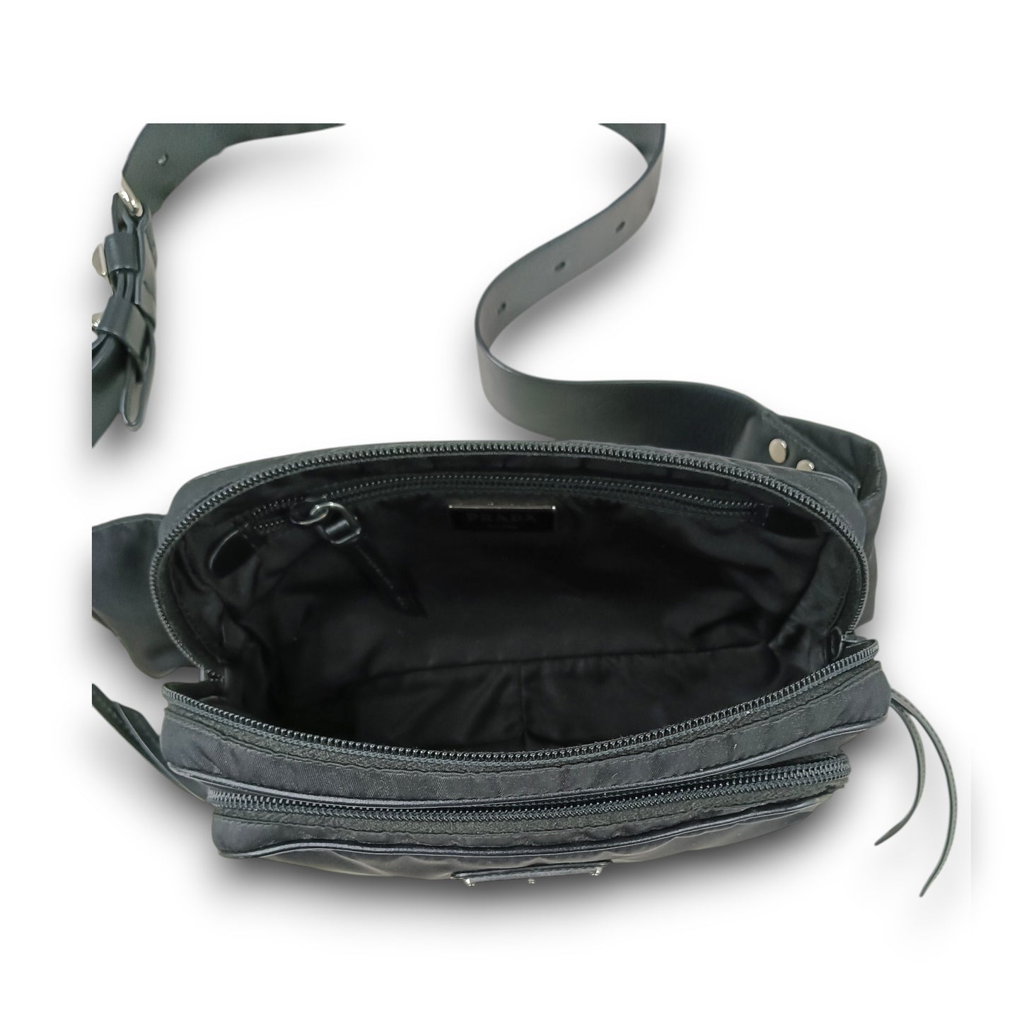 PRADA Body Bag 1BL010 Rank (B) Black 255Tessuto Nylon Studded Belt Bag