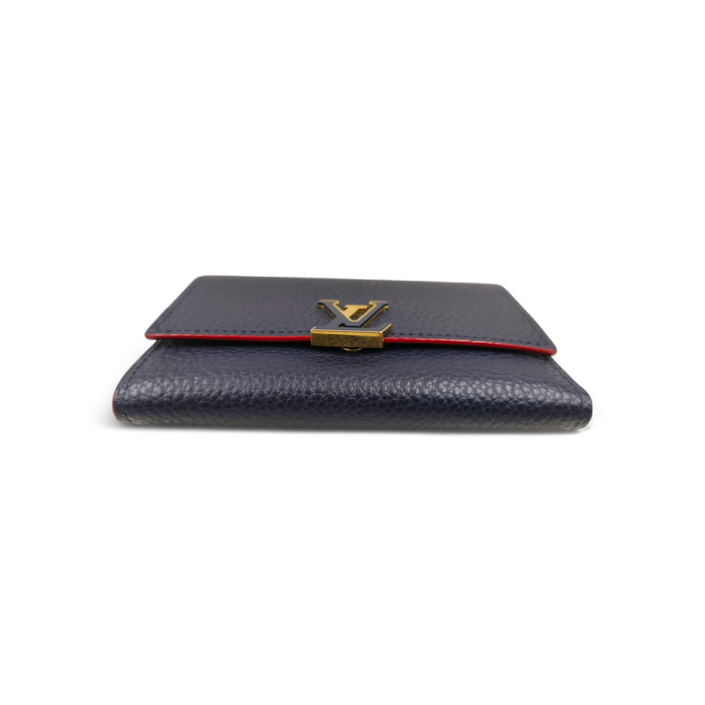 LOUIS VUITTON Wallet M63741 Navy/Red Capucines Compact Rank B