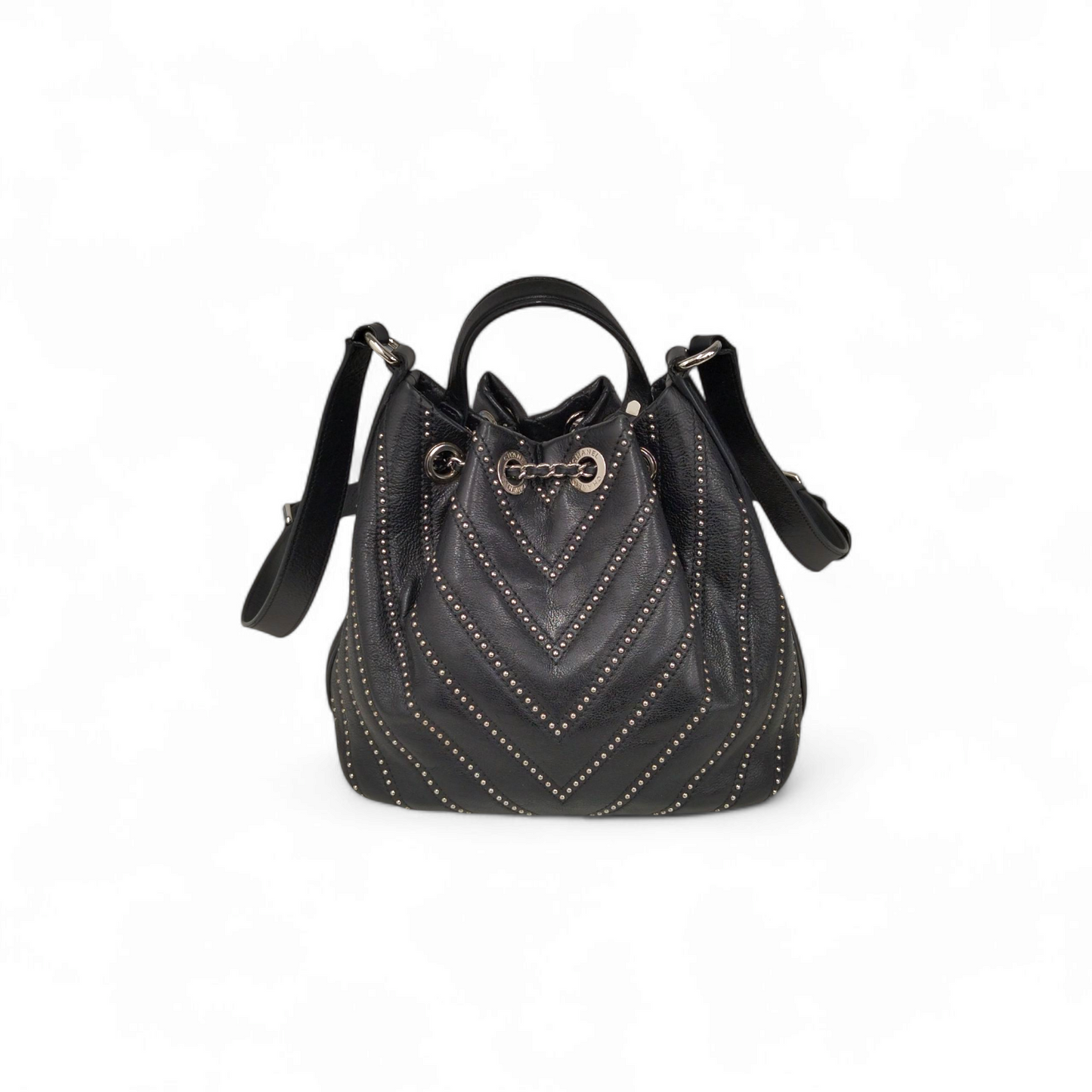 CHANEL Studs Shoulder Bag A93850 Black Stain 23771361 Rank(B)