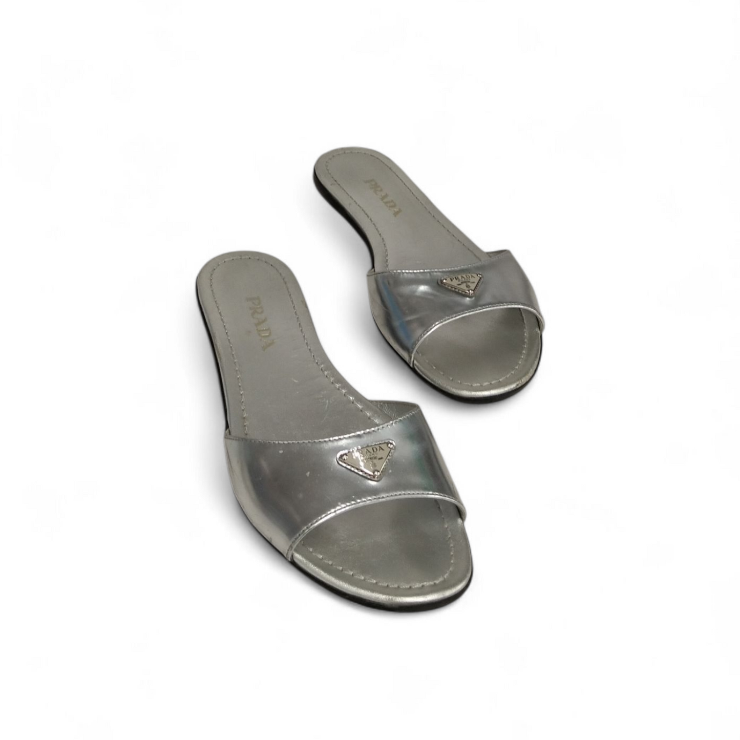 PRADA Sandal 38 Lady's Silver *Stain/Damage* Rank B