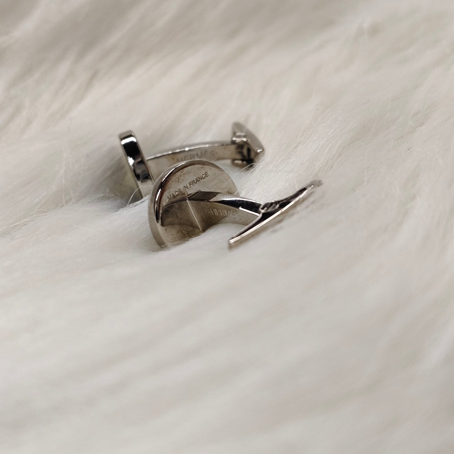 HERMES Cuffs Silver And Black Rank B