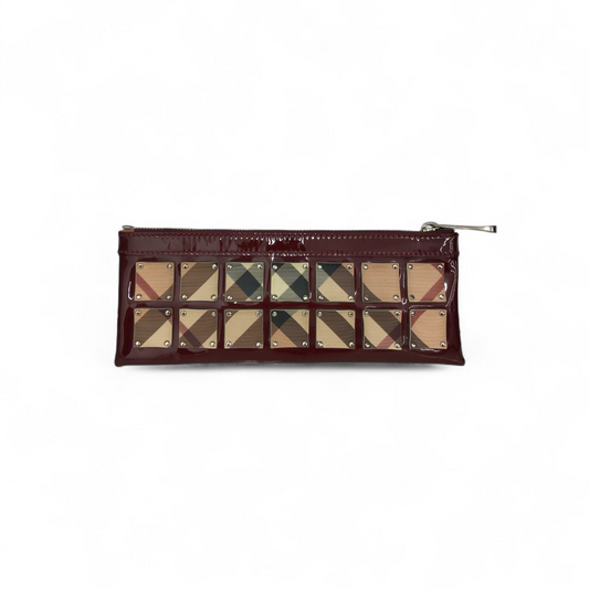 BURBERRY Clutch Bag Wine Red ITEFFSRL814FIR Super Nova Check PVC Rank (B)