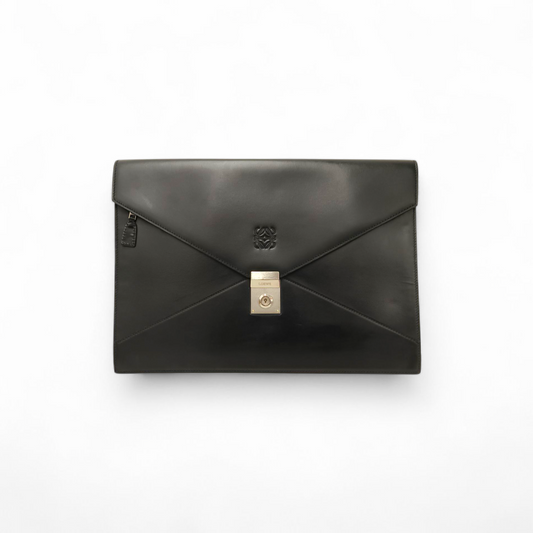 LOEWE Clutch Bag Black MADRID 1846 Rank B