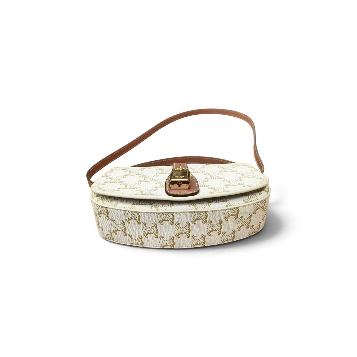 CELINE Shoulder Bag Ivory And Brown F-R0-1233 Tabou Clutch on Strap Rank AB