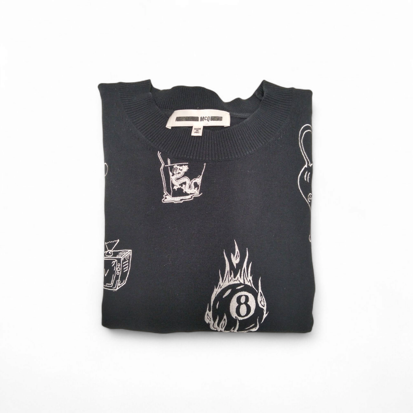 ALEXANDER McQUEEN T-Shirt SIZE L Mens Black Bunny stickers Rank B