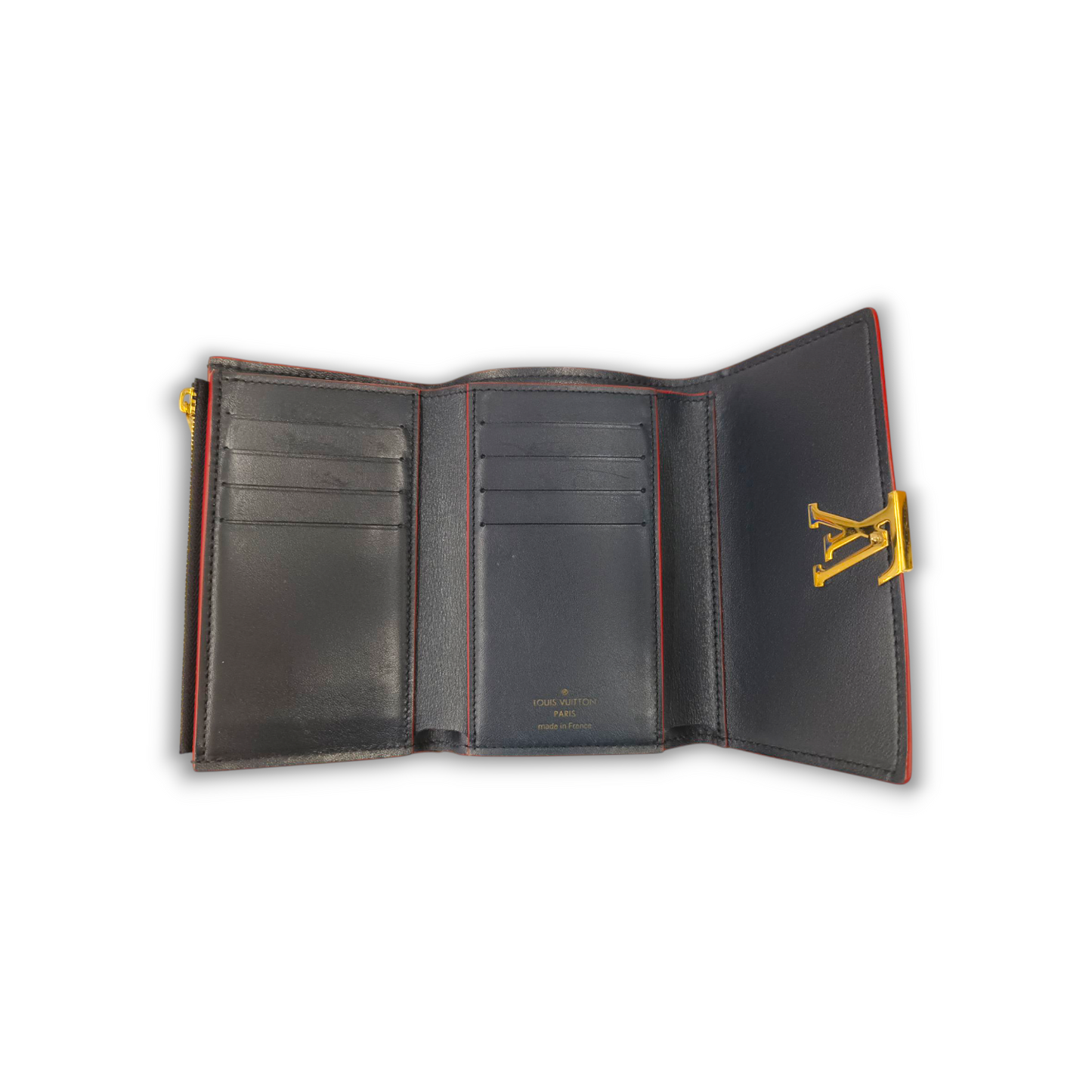 LOUIS VUITTON Wallet M63741 Navy/Red Capucines Compact Rank B