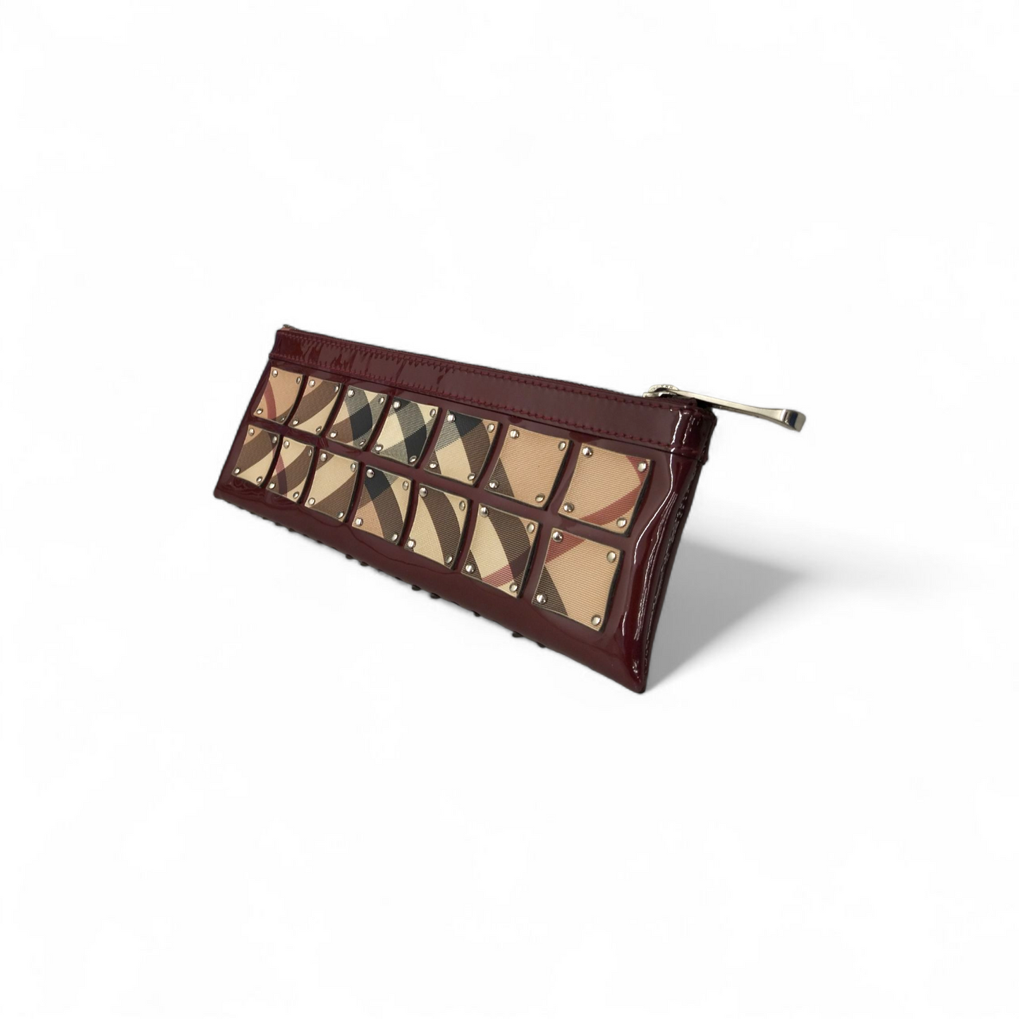 BURBERRY Clutch Bag Wine Red ITEFFSRL814FIR Super Nova Check PVC Rank (B)