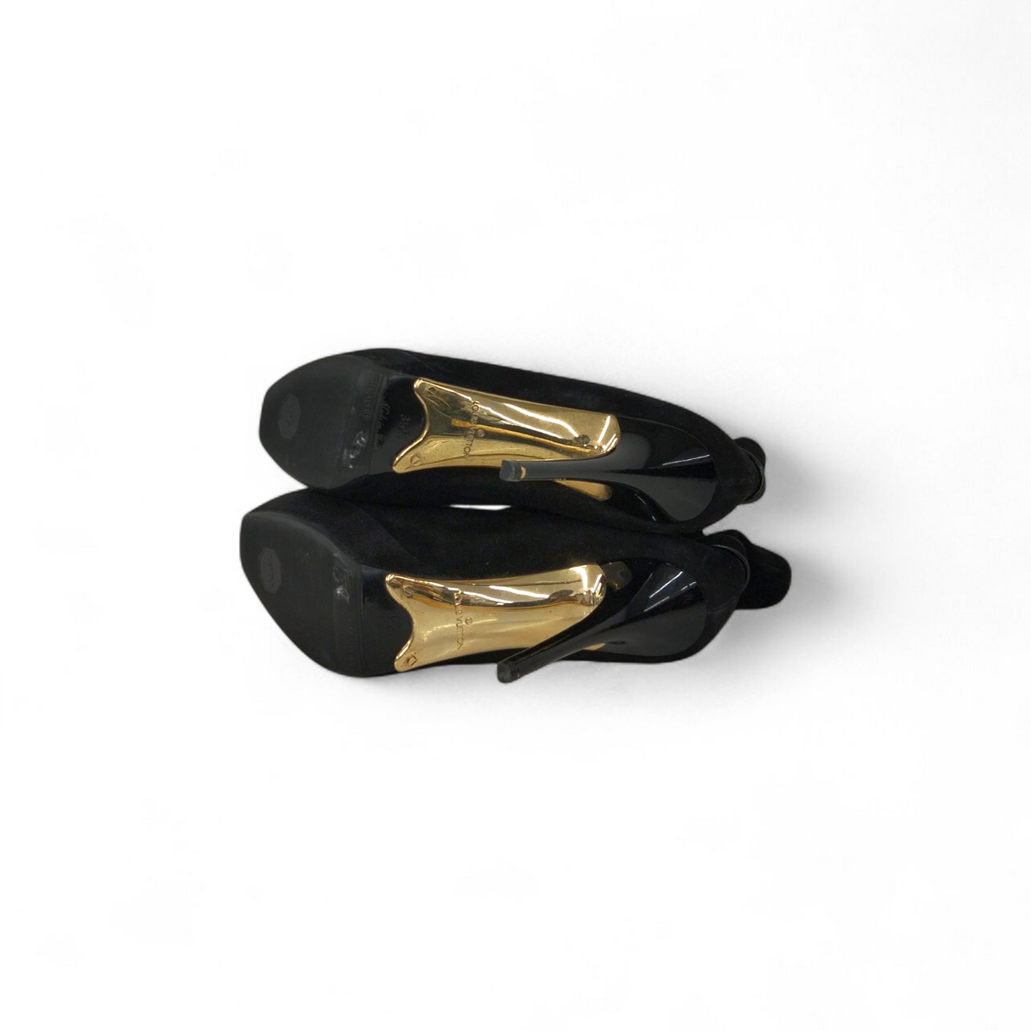 LOUIS VUITTON Pumps 35 1/2 Lady's Black Scratch MA0049 Chelsea Heels W/ Gold Plate Bo Rank (B)