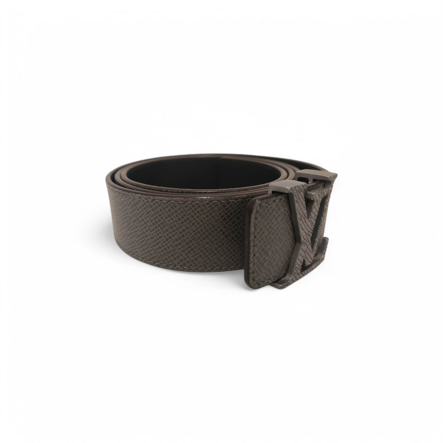 LOUIS VUITTON Belt Gray M6898 SAINT-CHEOL METROPOLE TAIGA BELT Rank B