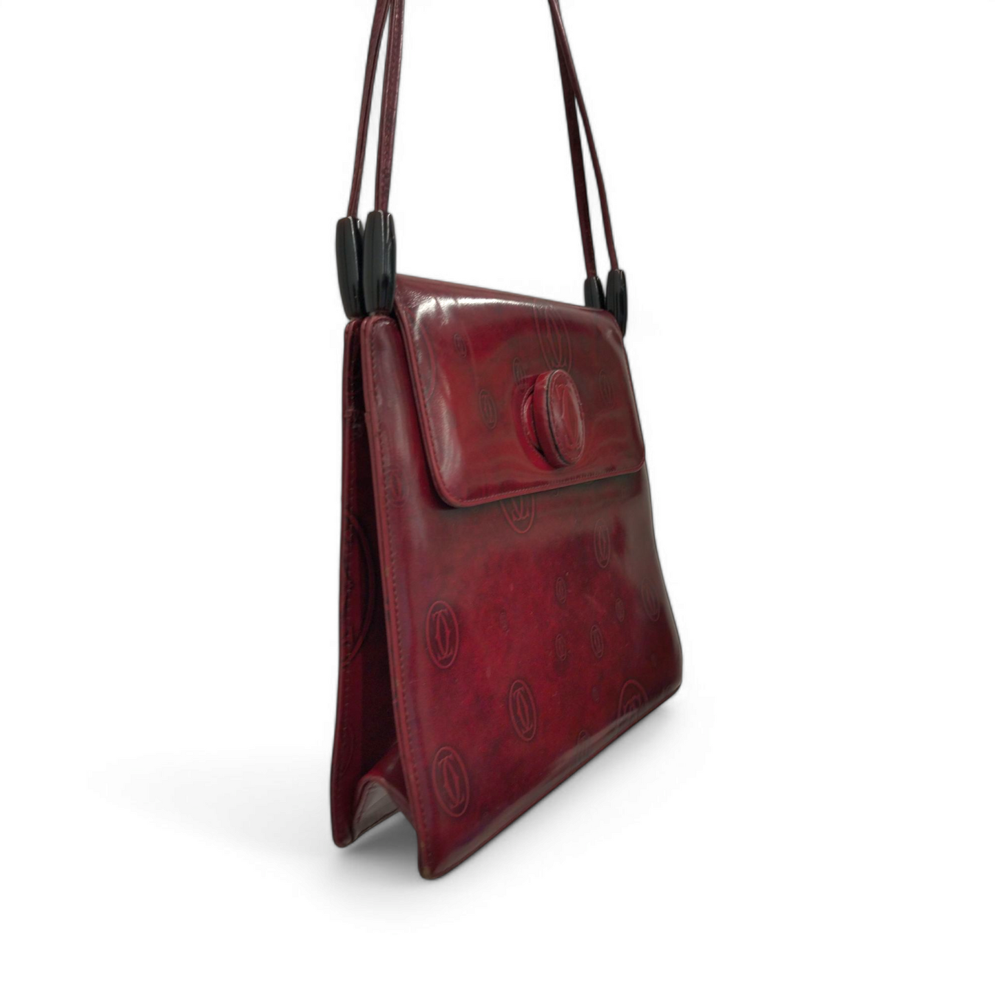 Cartier Shoulder Bag Wine Red Happy Birthday Turnlock Rank B