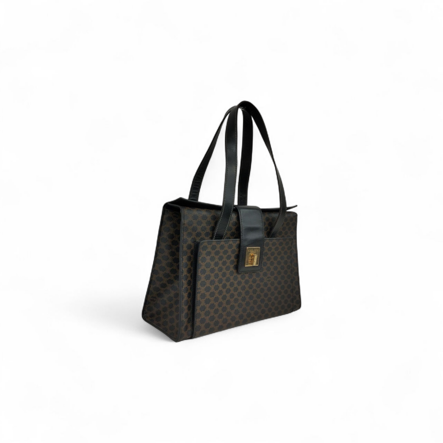 CELINE Shoulder Bag MC97/2 Black and brown Macadam Canvas Vintage Rank (B)