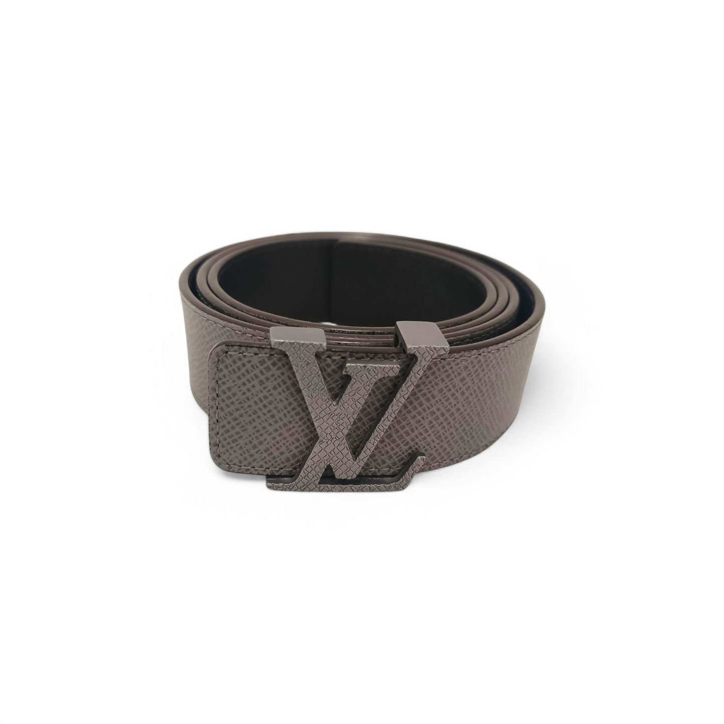 LOUIS VUITTON Belt Gray M6898 SAINT-CHEOL METROPOLE TAIGA BELT Rank B