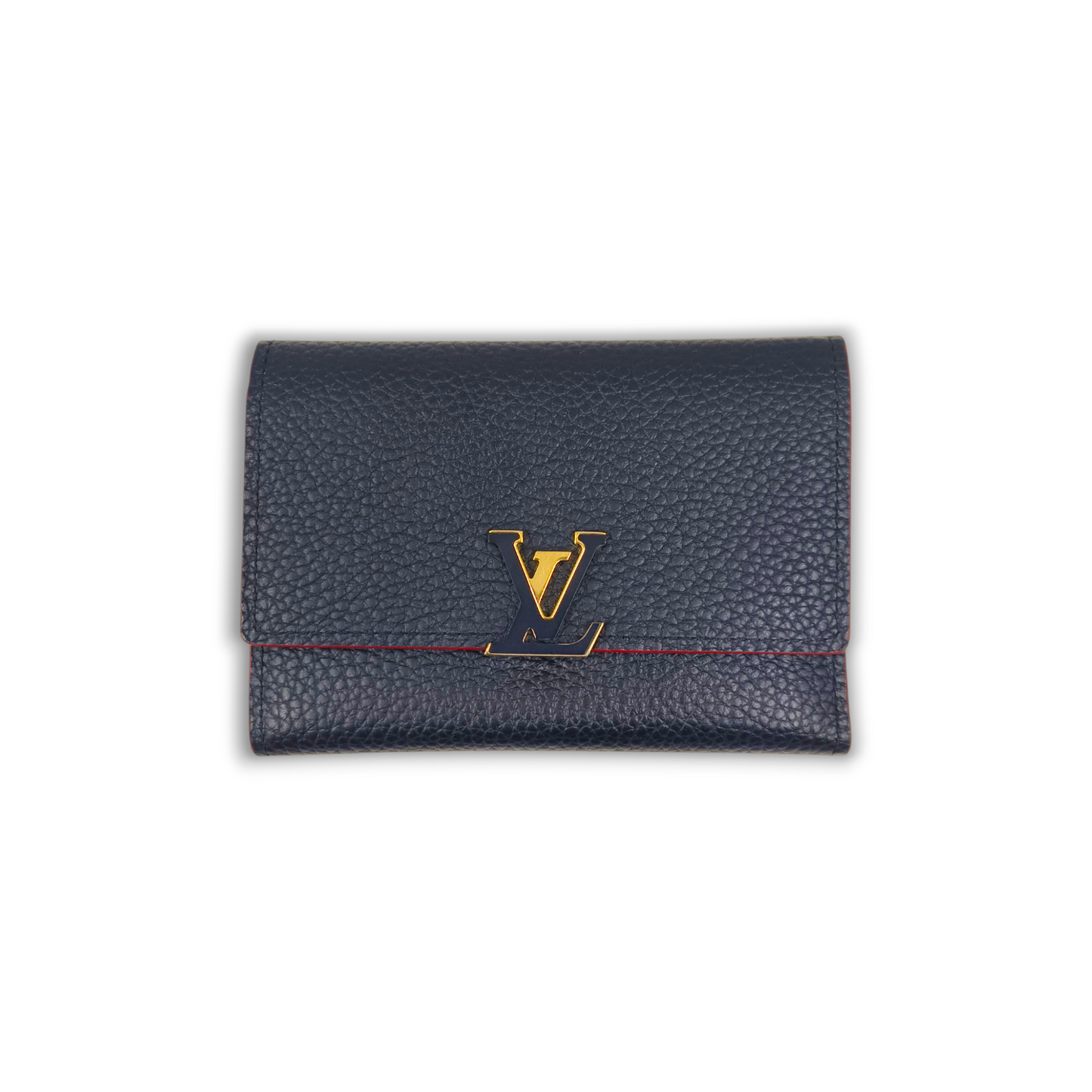 LOUIS VUITTON Wallet M63741 Navy/Red Capucines Compact Rank B