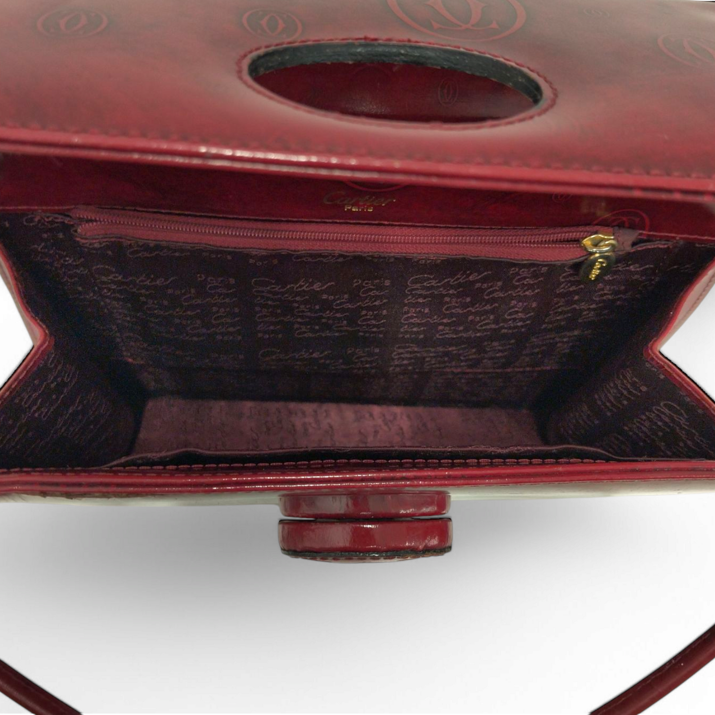 Cartier Shoulder Bag Wine Red Happy Birthday Turnlock Rank B