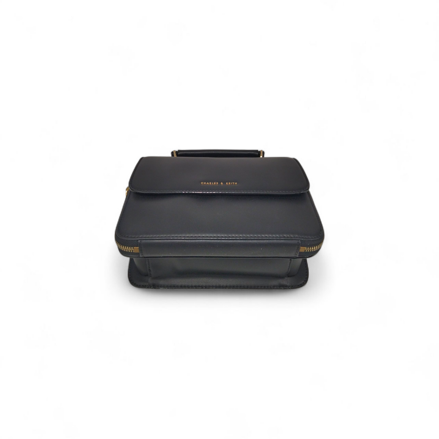 CHARLES & KEITH 2WAY Bag 80160091-1 Black Front Flap Top Handle Crossbody Bag Rank(A)