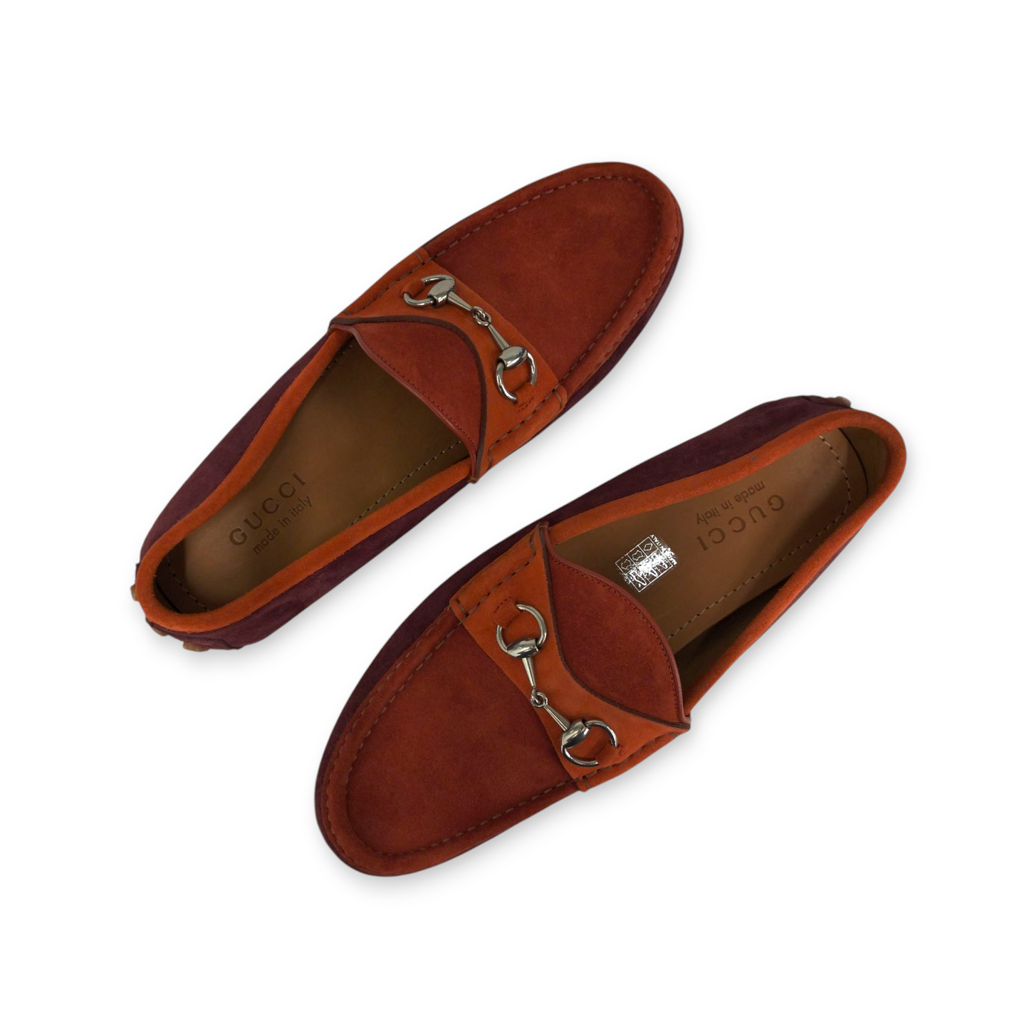 GUCCI MOCCASINS BIT SUEDE SHOES 8 Mens Red/Orange 244289