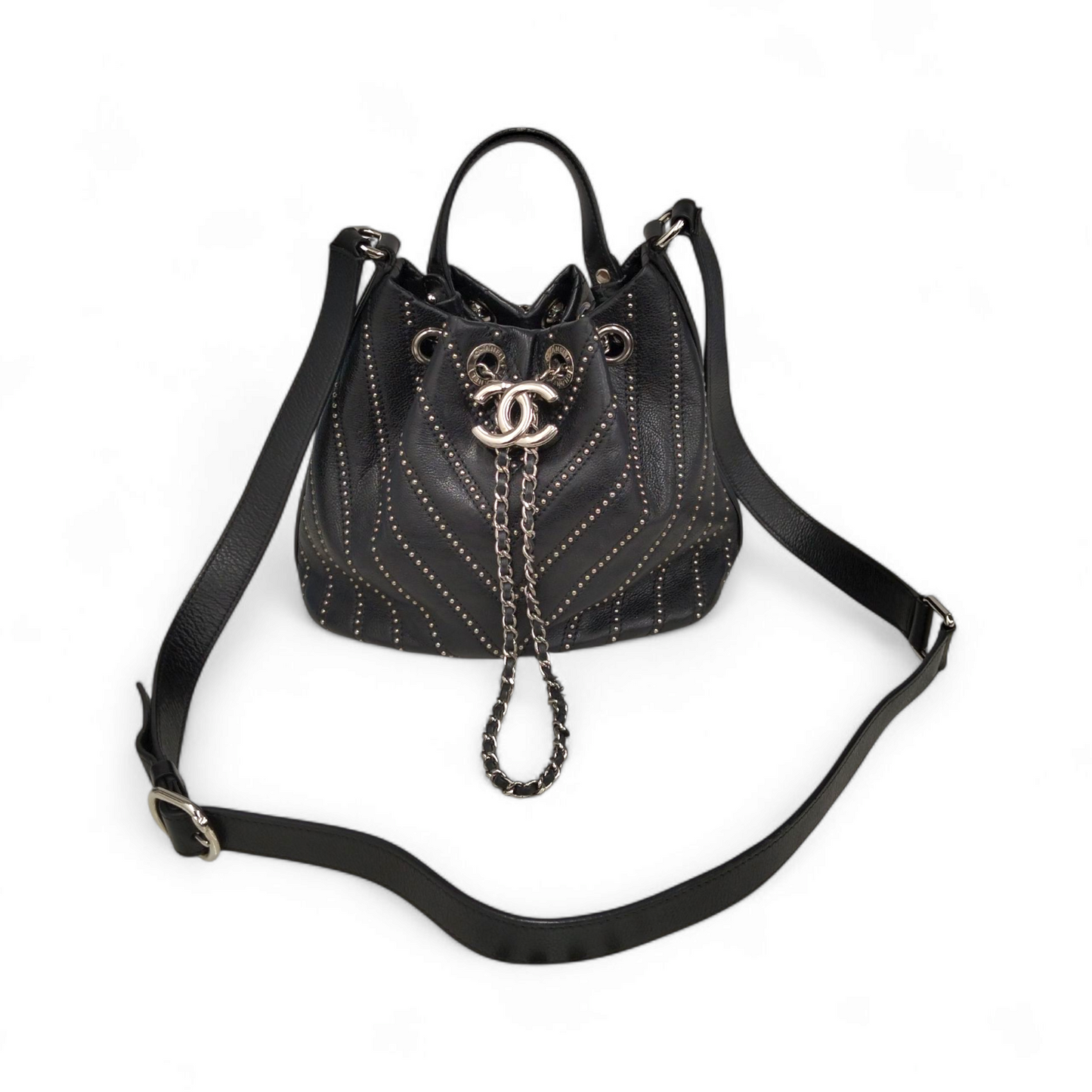 CHANEL Studs Shoulder Bag A93850 Black Stain 23771361 Rank(B)