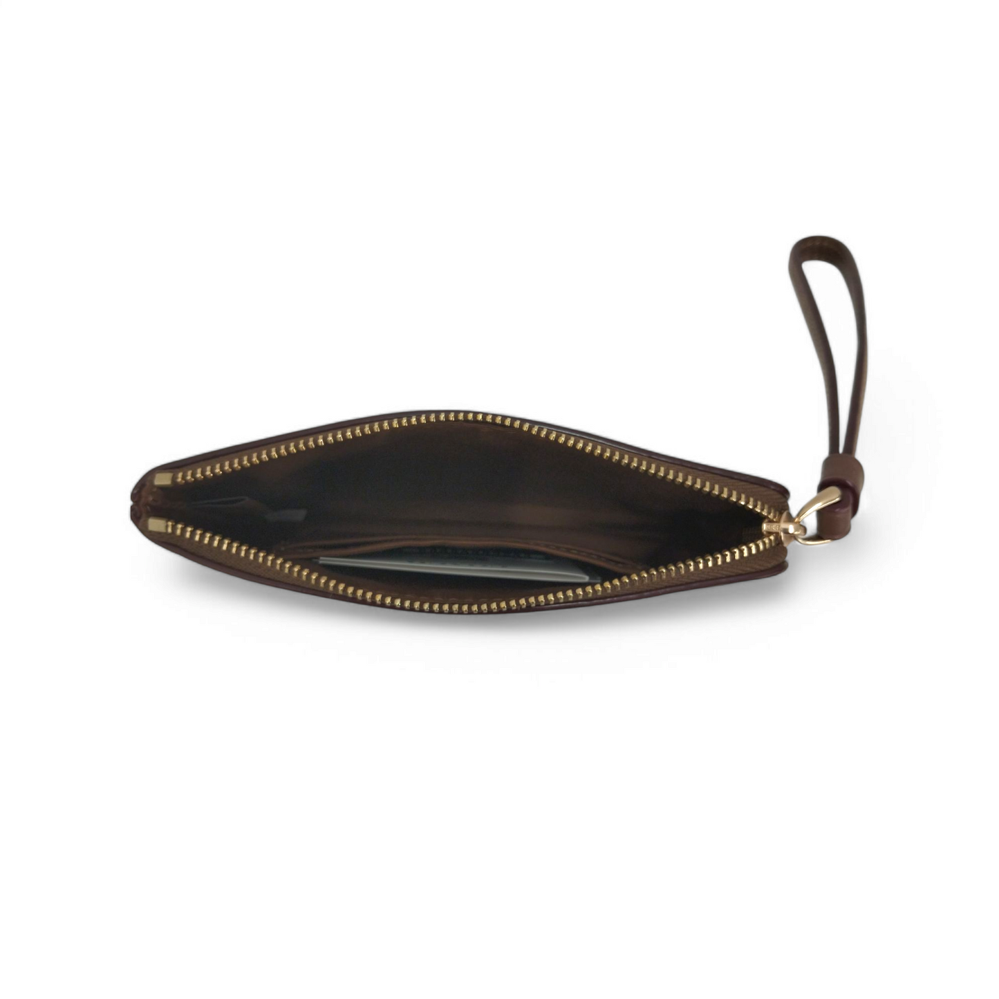 COACH Pouch CR814 Brown Zip Wristlet In Sianature Canvas With Floral Print Rank A