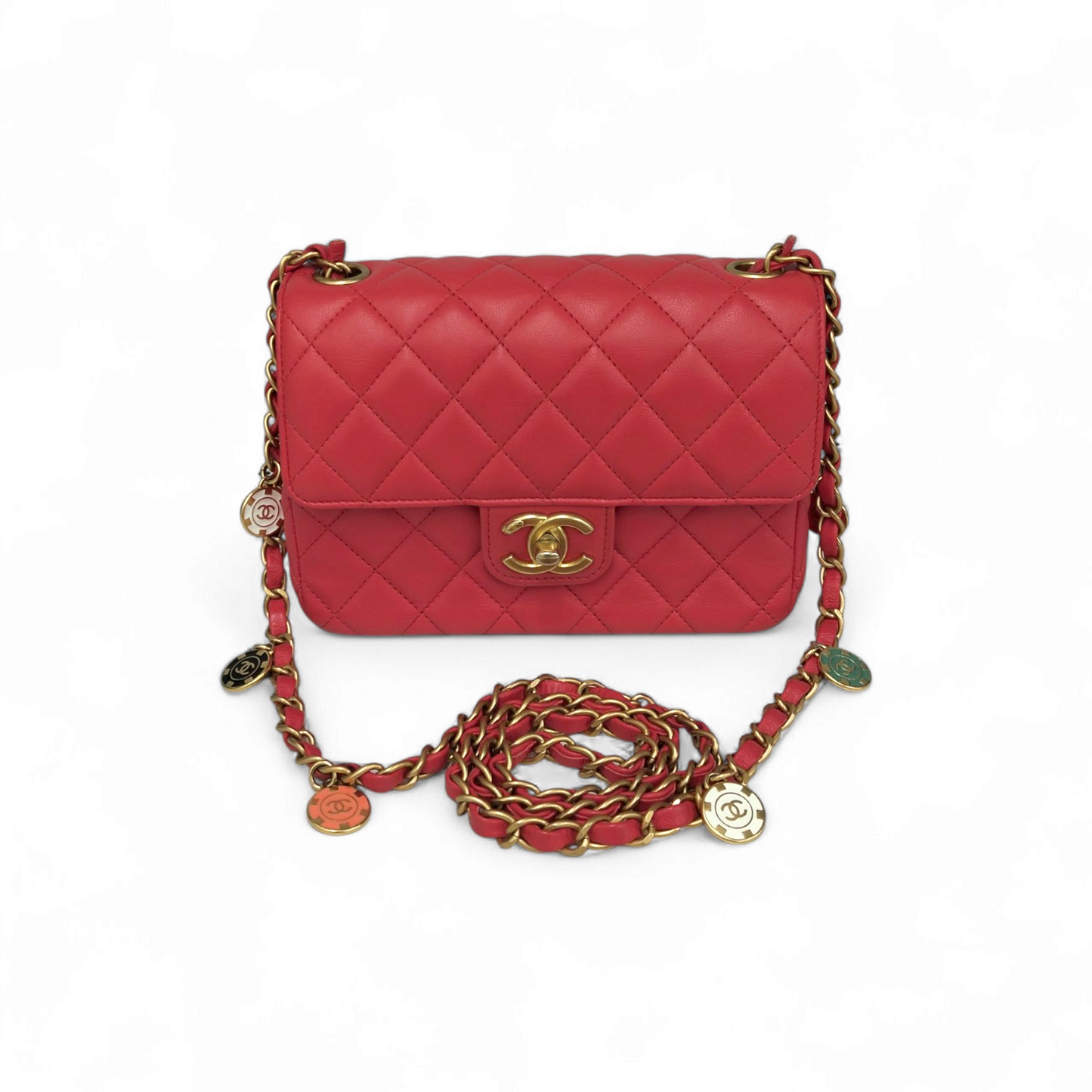CHANEL Chain Shoulder Bag Mini Matrasse AS3737 Pink red Scratch TPN476H Rank (AB)