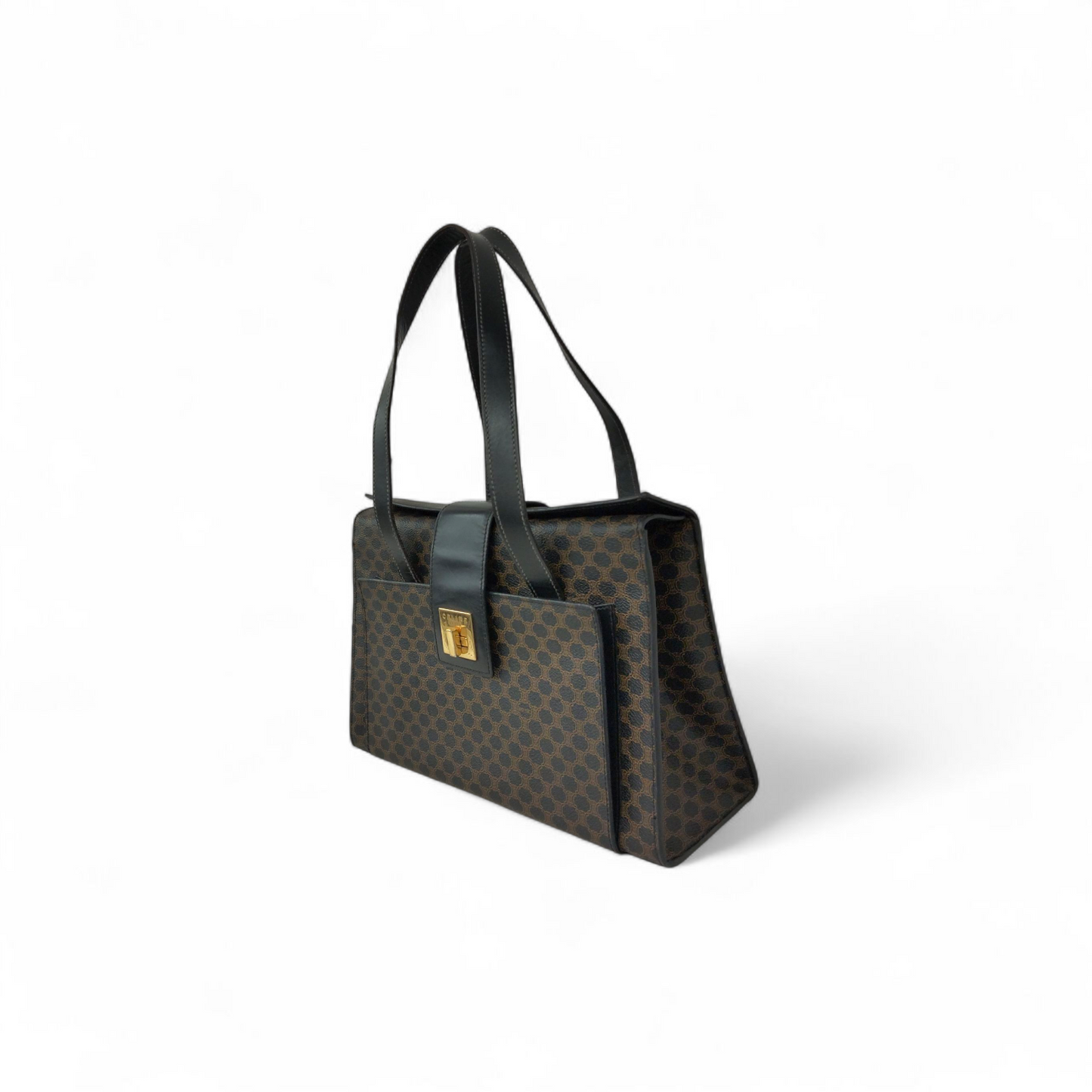 CELINE Shoulder Bag MC97/2 Black and brown Macadam Canvas Vintage Rank (B)