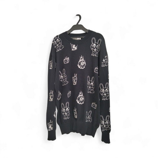 ALEXANDER McQUEEN T-Shirt SIZE L Mens Black Bunny stickers Rank B