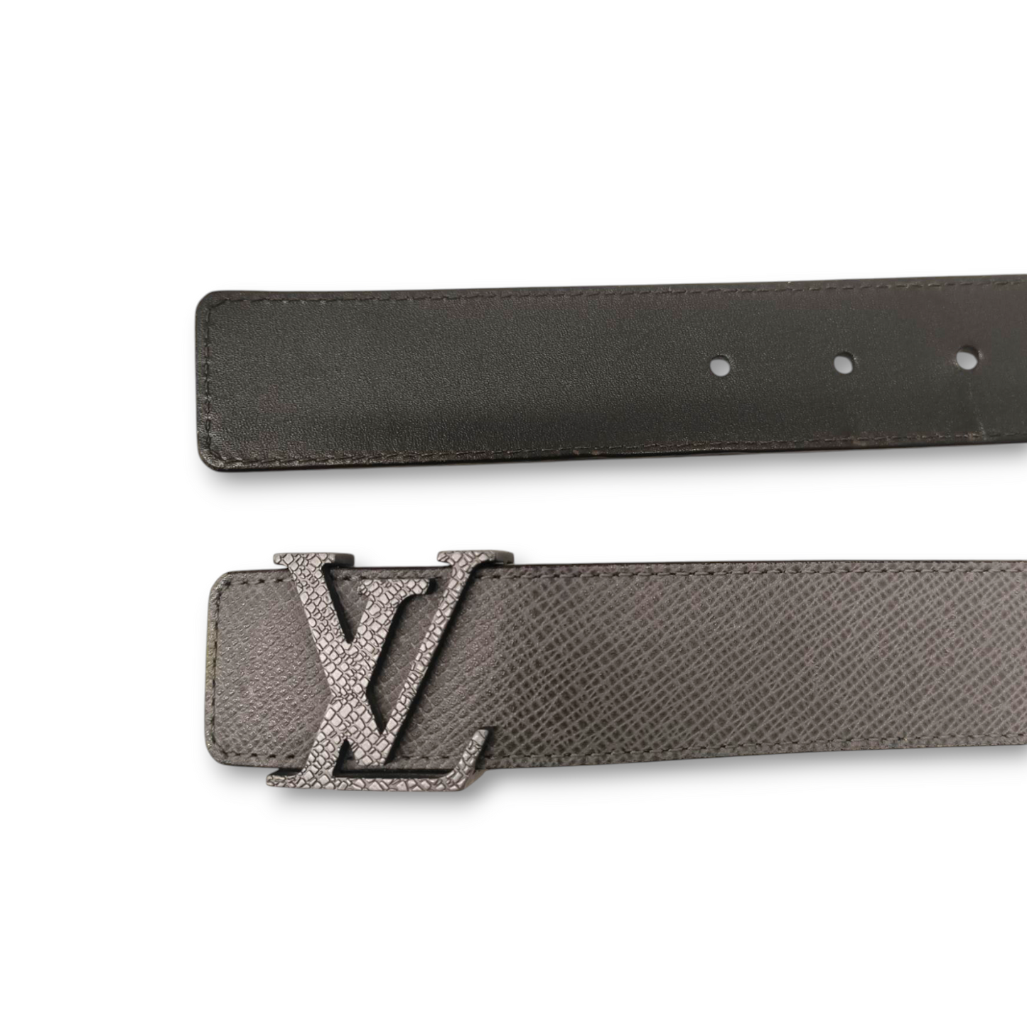 LOUIS VUITTON Belt Gray M6898 SAINT-CHEOL METROPOLE TAIGA BELT Rank B