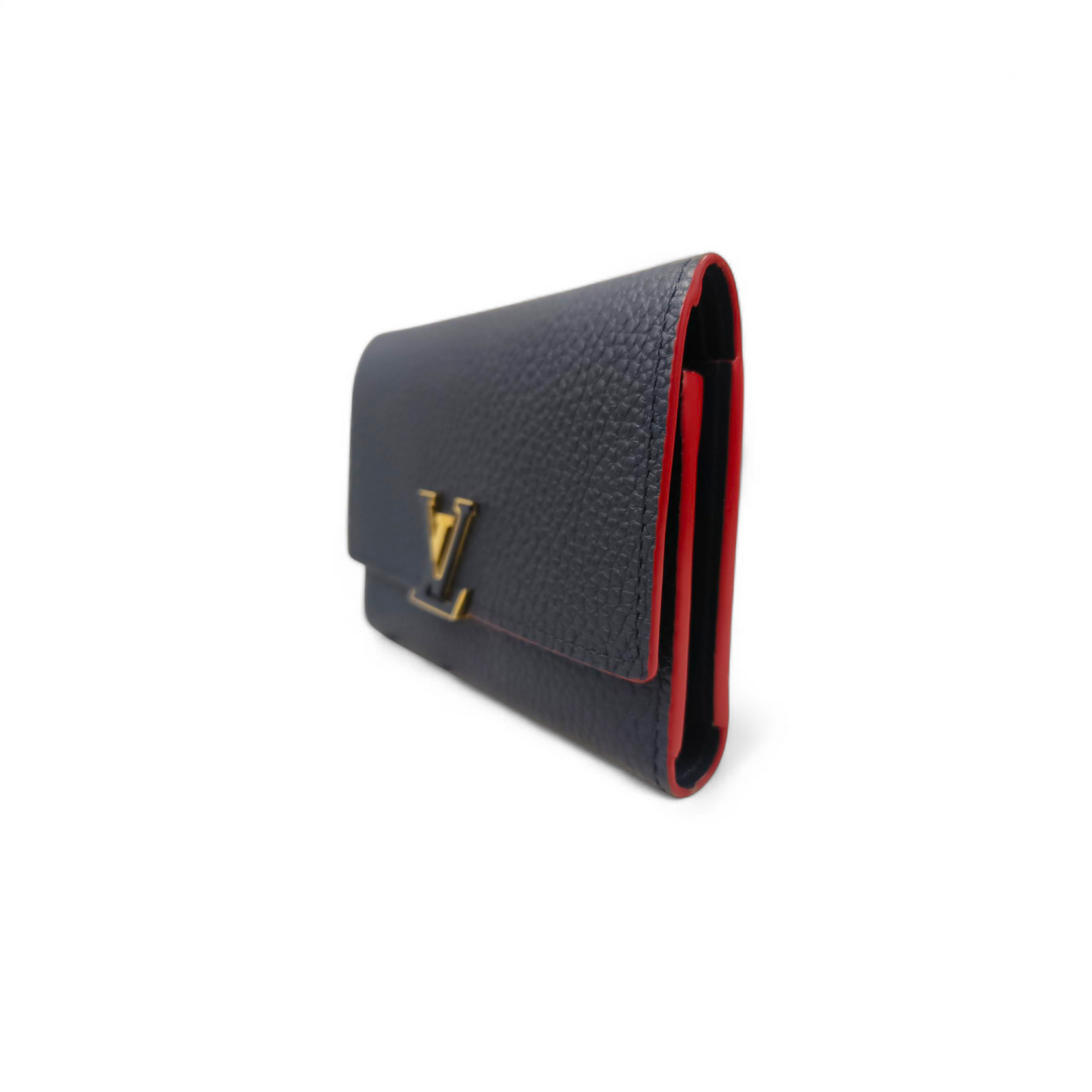 LOUIS VUITTON Wallet M63741 Navy/Red Capucines Compact Rank B