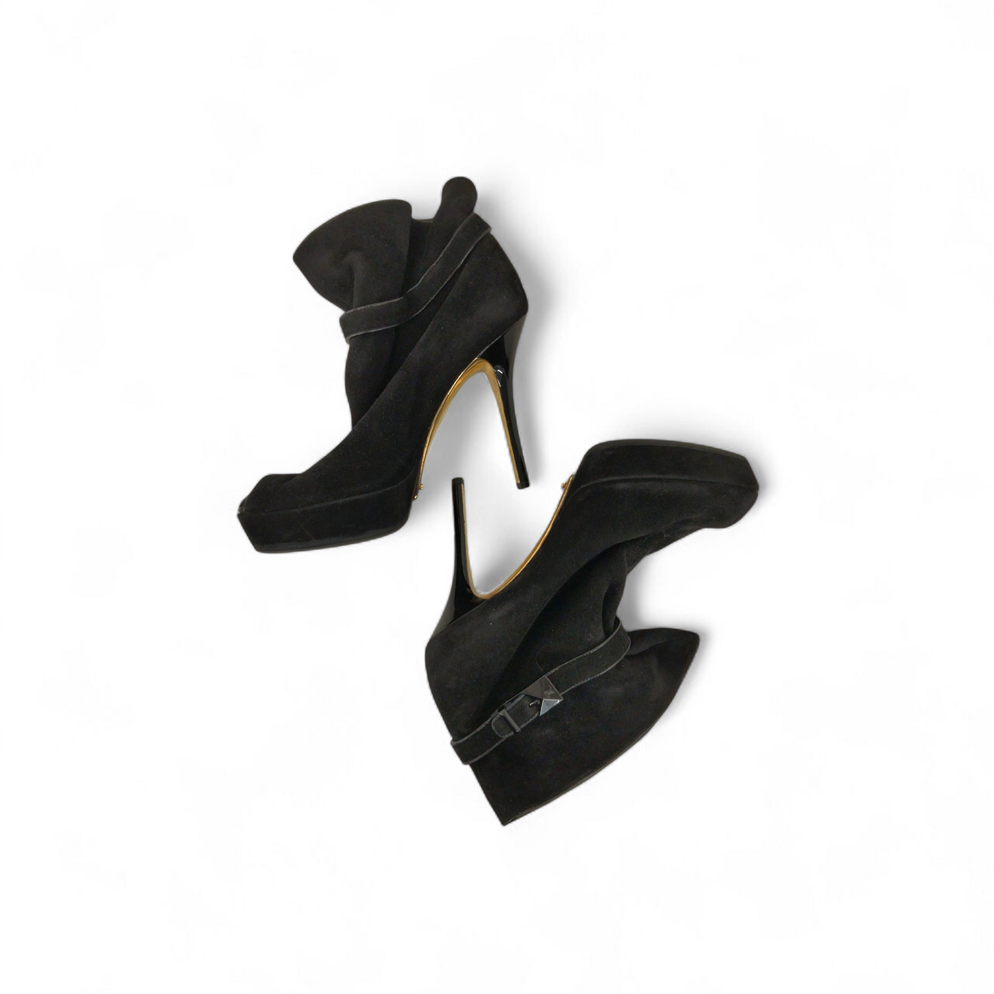LOUIS VUITTON Pumps 35 1/2 Lady's Black Scratch MA0049 Chelsea Heels W/ Gold Plate Bo Rank (B)