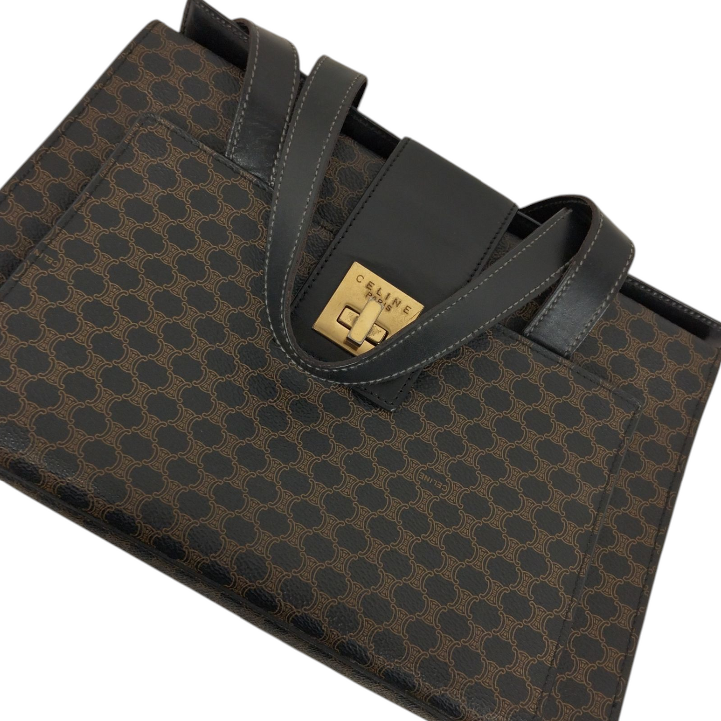 CELINE Shoulder Bag MC97/2 Black and brown Macadam Canvas Vintage Rank (B)