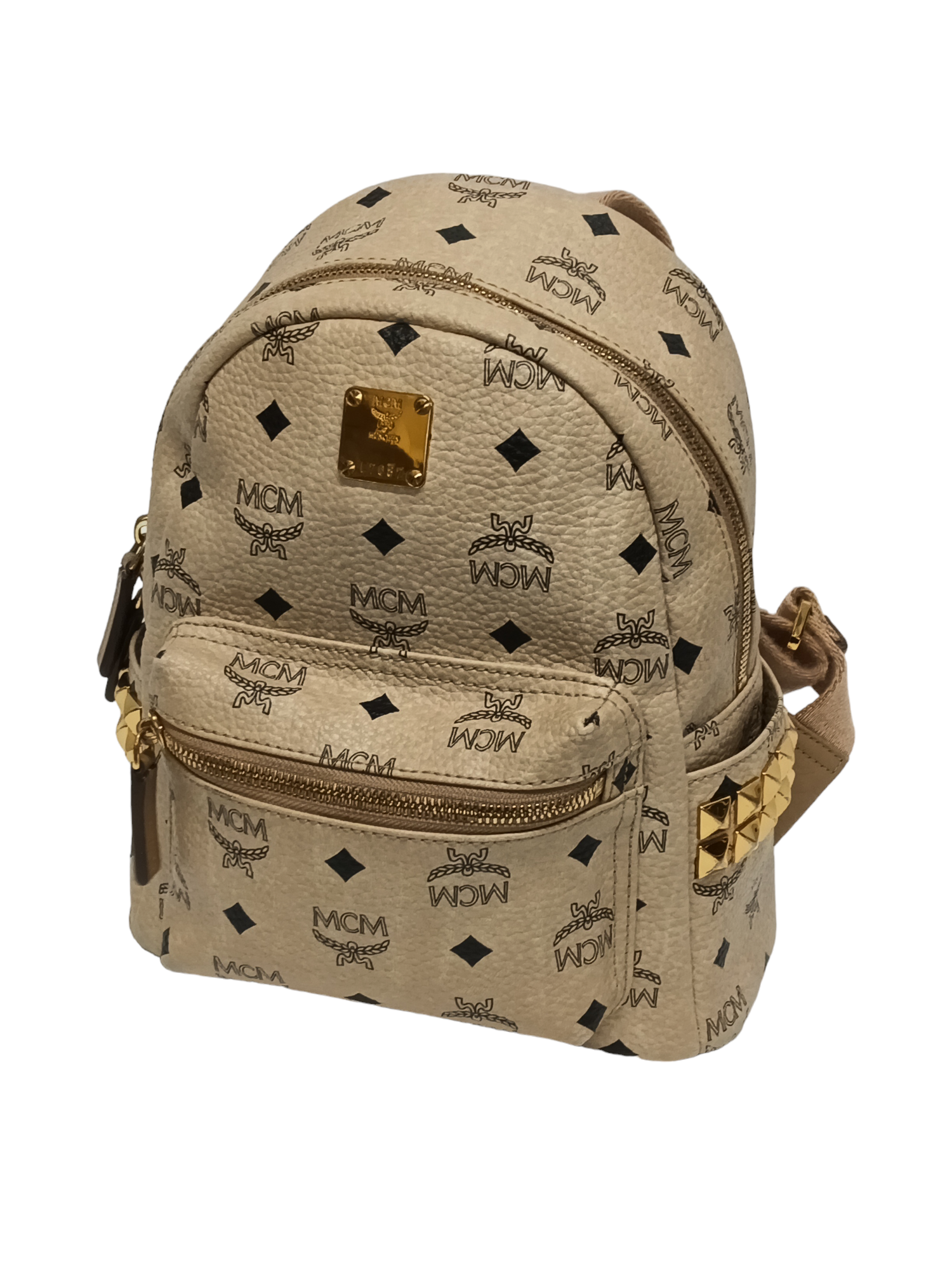 Bargain Rucksack Mcm Rucksack Cognac Nieten MCM Backpack Cognac