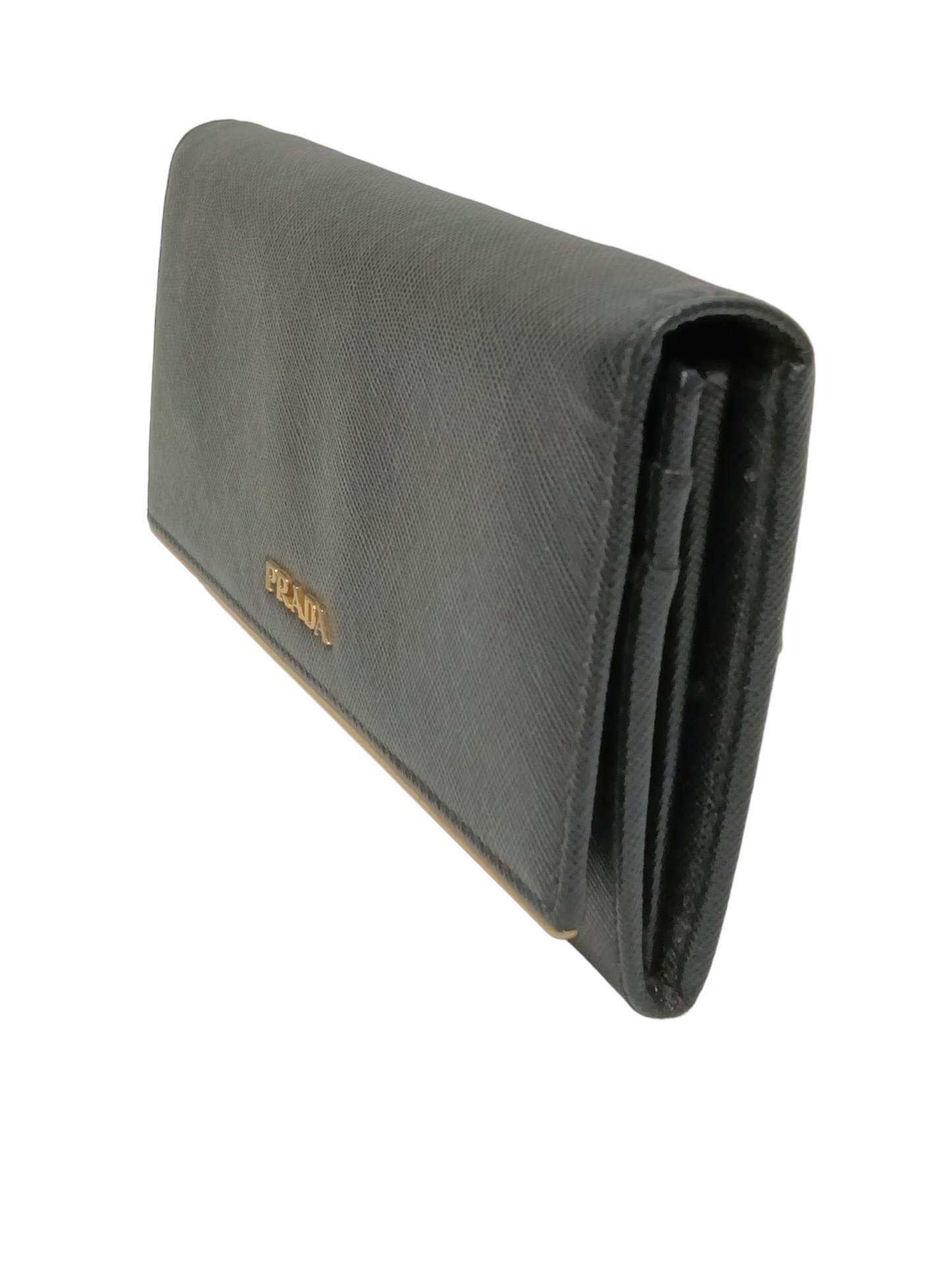 PRADA Long Wallet Black/Gold 224 Card case