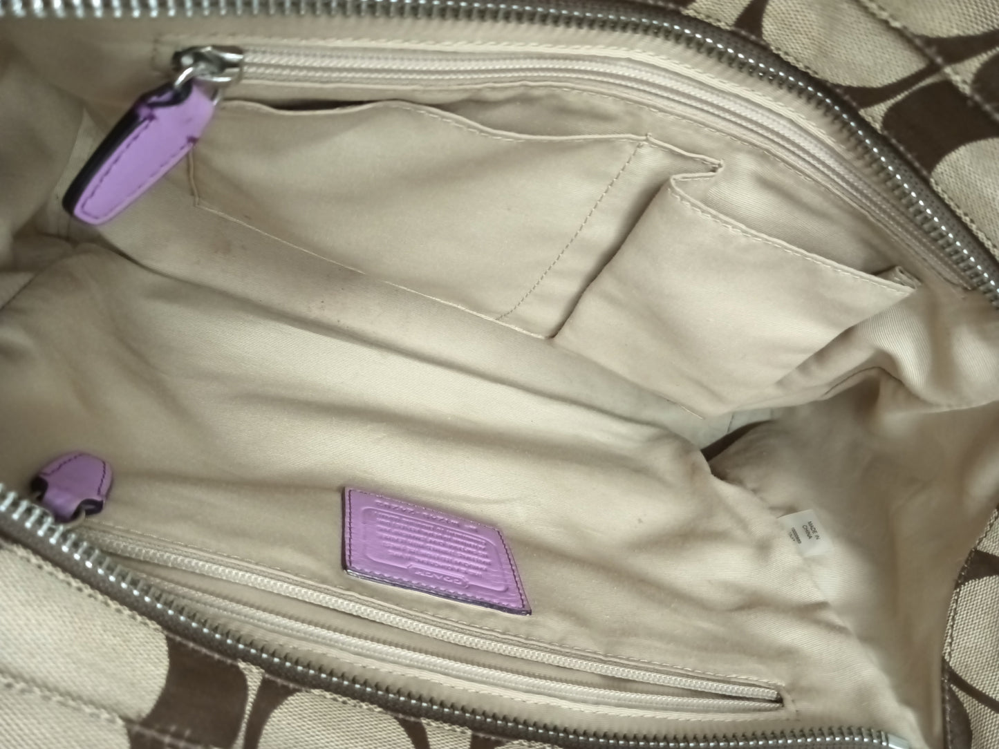 COACH TOTE BAG BEIGE/PURPLE RANK B 24203