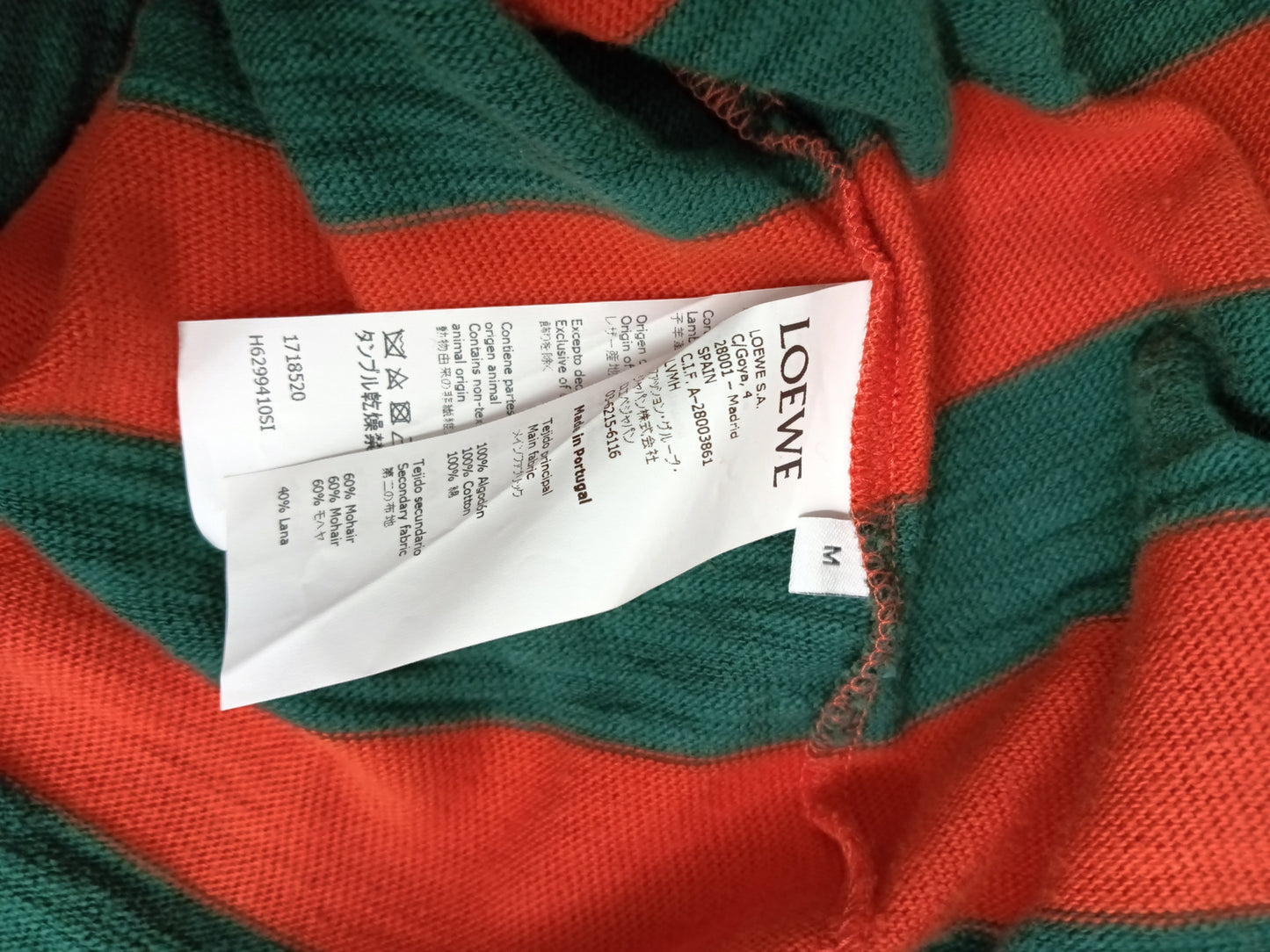 LOEWE LONG SLEEVE CUT AND SEWN SIZE M MENS ORANGE/GREEN H6299410SI1718520