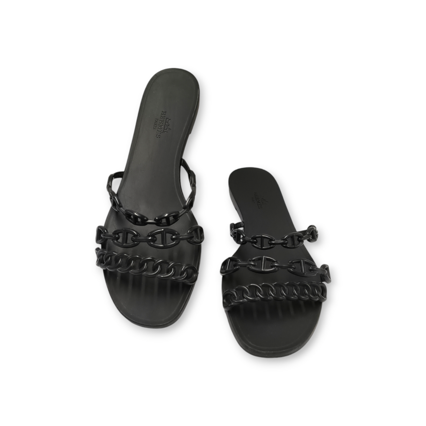 HERMES Sandal SIZE 39 Lady's Black Chaine dAncre Rank B