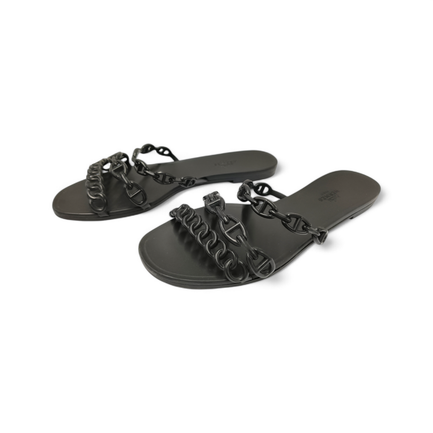 HERMES Sandal SIZE 39 Lady's Black Chaine dAncre Rank B
