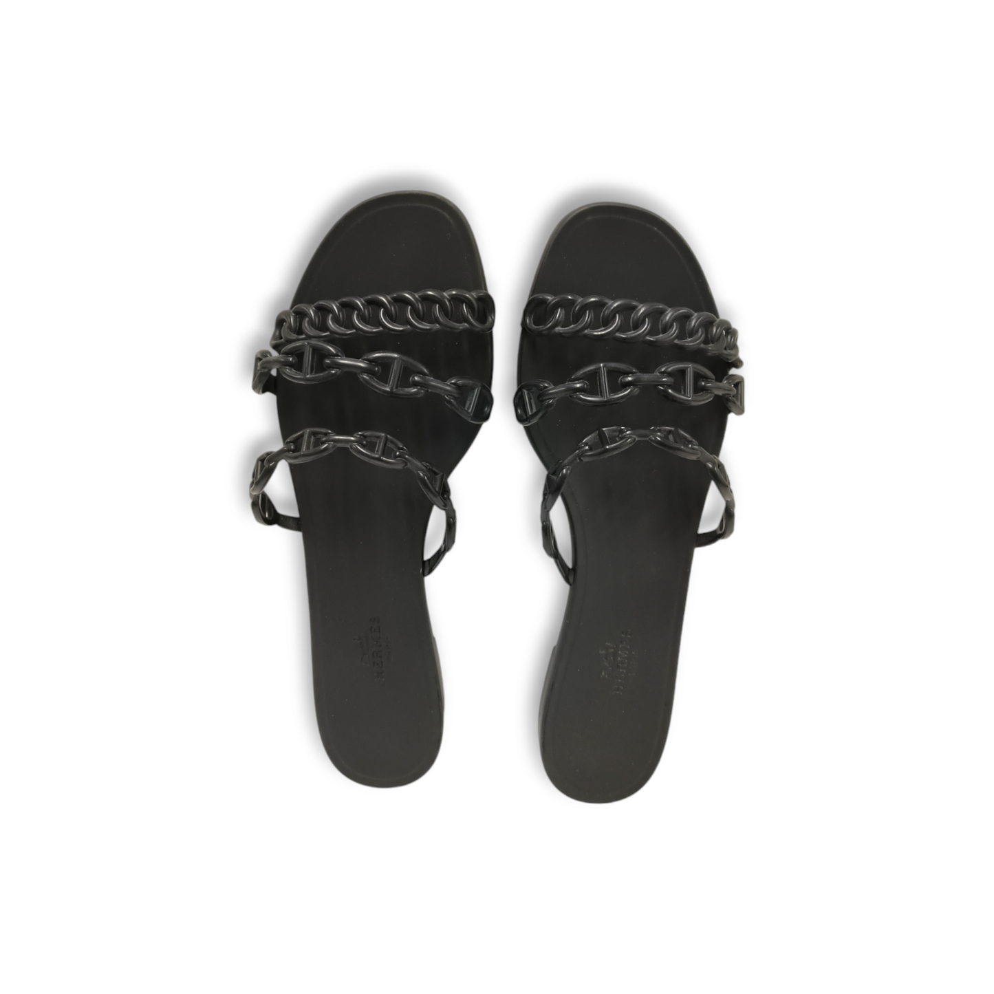 HERMES Sandal SIZE 39 Lady's Black Chaine dAncre Rank B