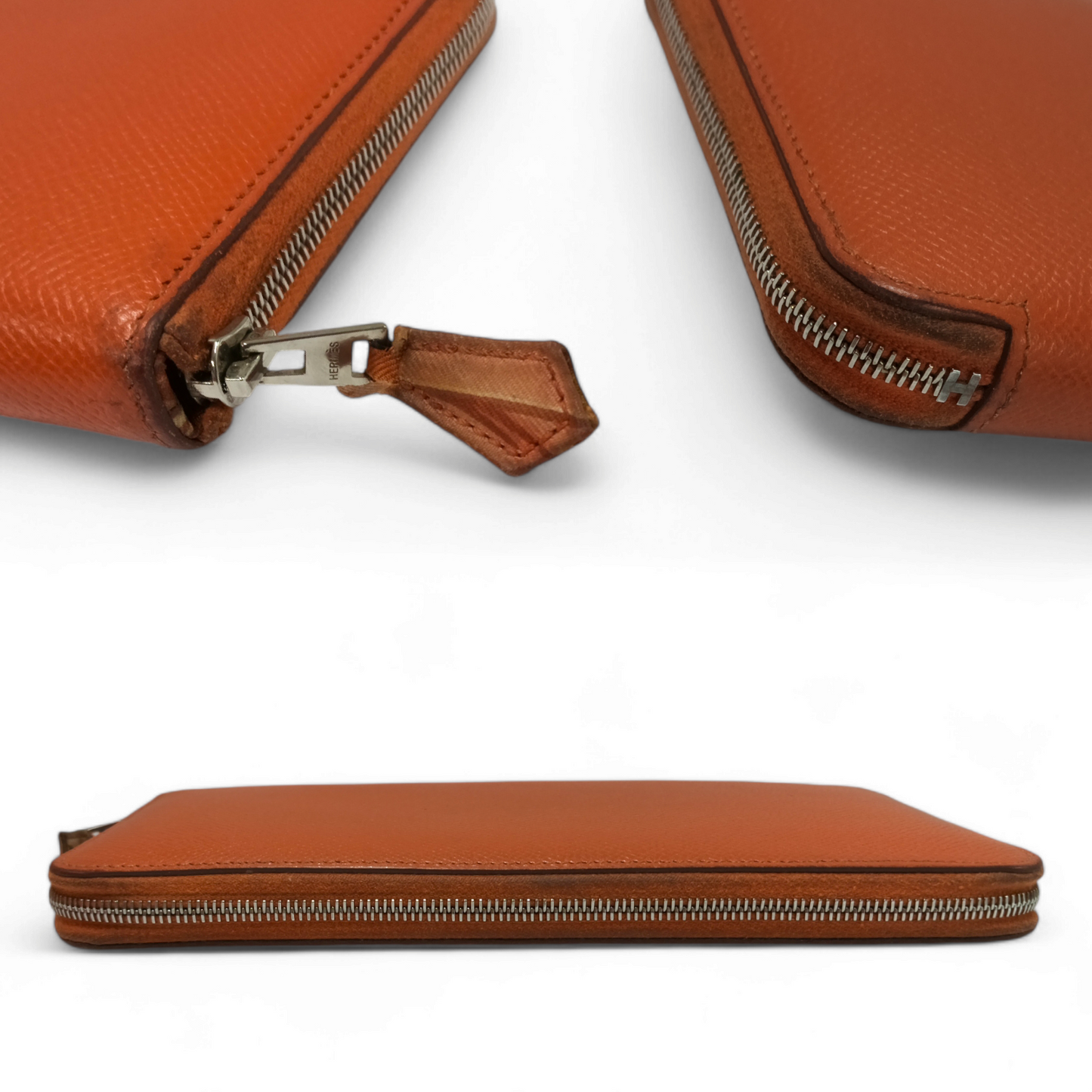 HERMES Long Wallet Orange *Stain/Damage* Rank BC
