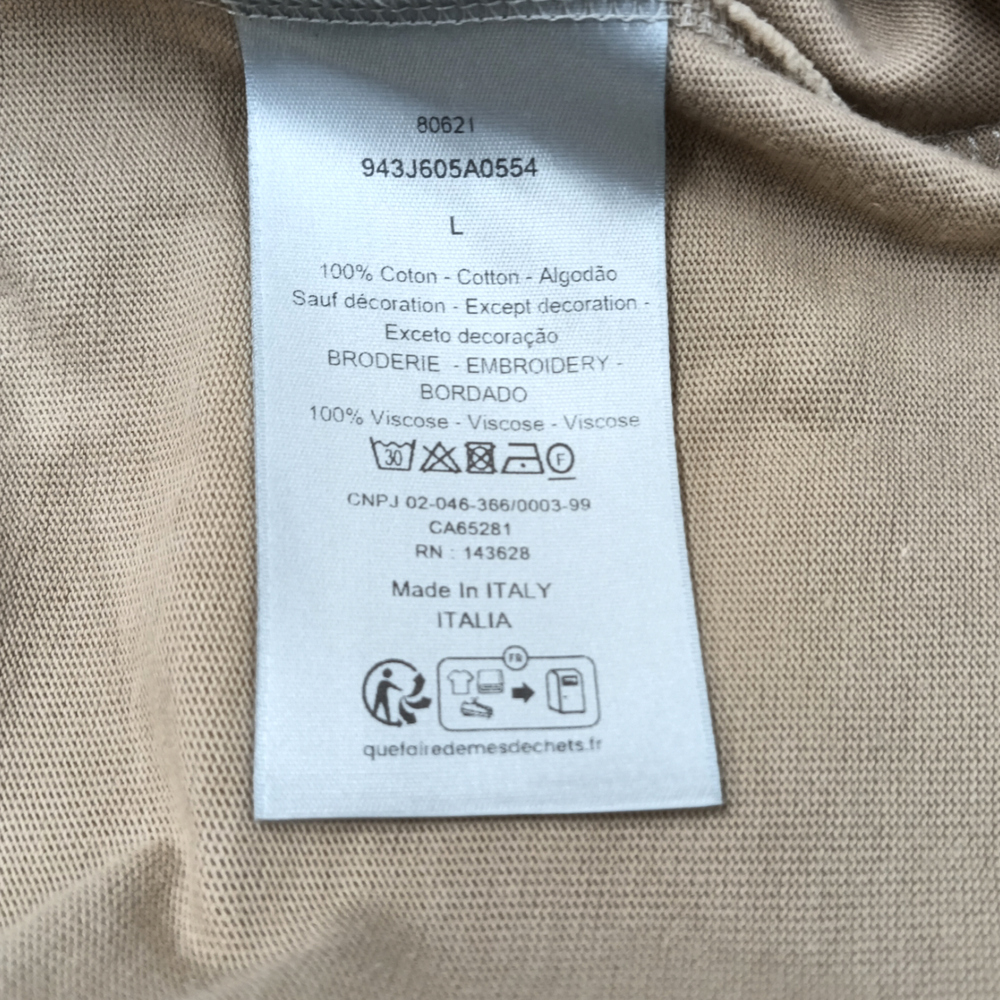 Christian Dior T-shirt Size L Mens Khaki 943J605A0554 Rank B