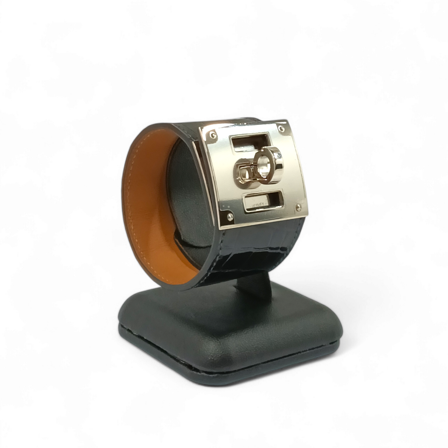 HERMES Bracelet Kelly Dog Aligator Black/Silver Rank B