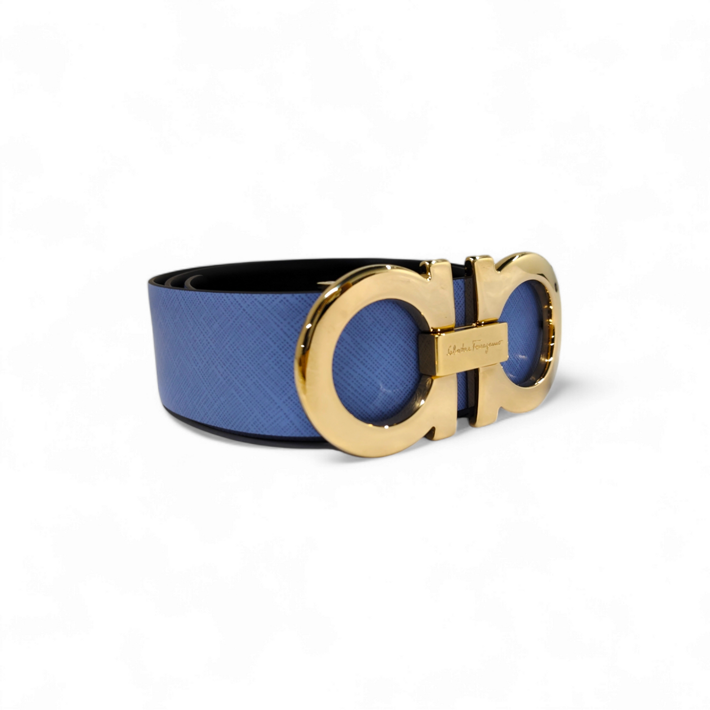 Salvatore Ferragamo Belt Sky Blue/Gold SP-23 76-01 Rank A