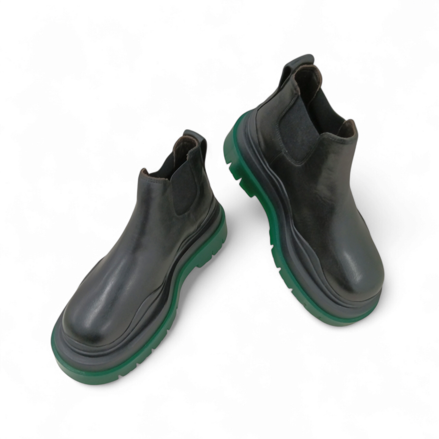 BOTTEGA VENETA Side Gore Boots Size 37 Lady's Black/Green Tire Boots Short Rank A