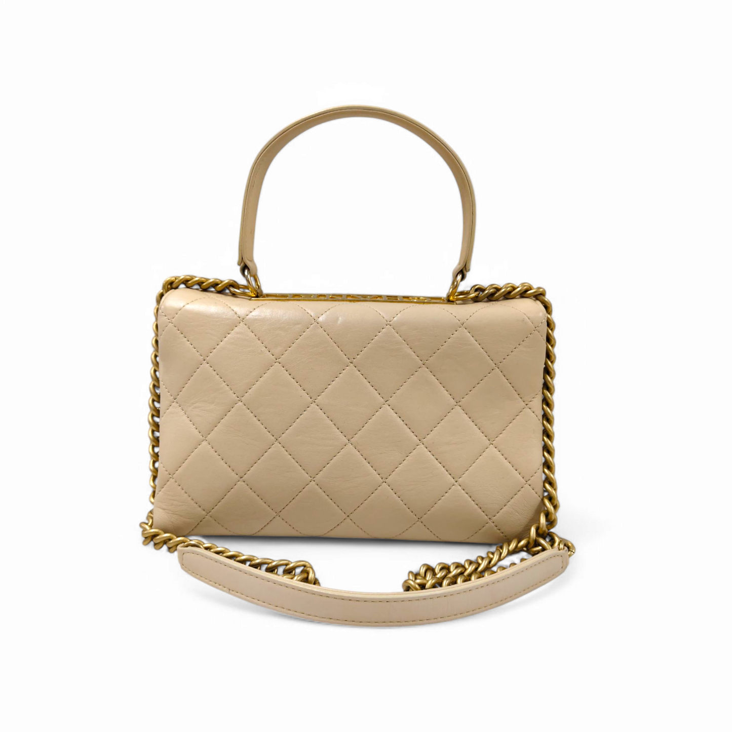 CHANEL 2WAY Bag Lambskin Beige 28776732 *Stain* Rank C