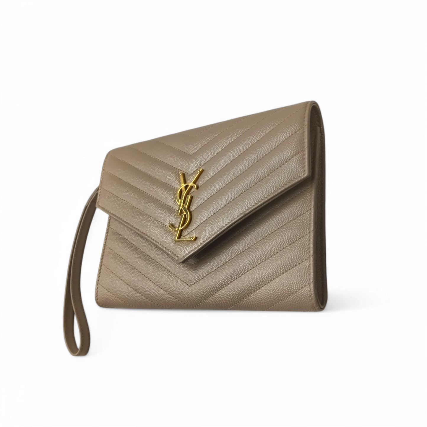Yves Saint Laurent Clutch Bag CASSANDRE Beige Rank AB