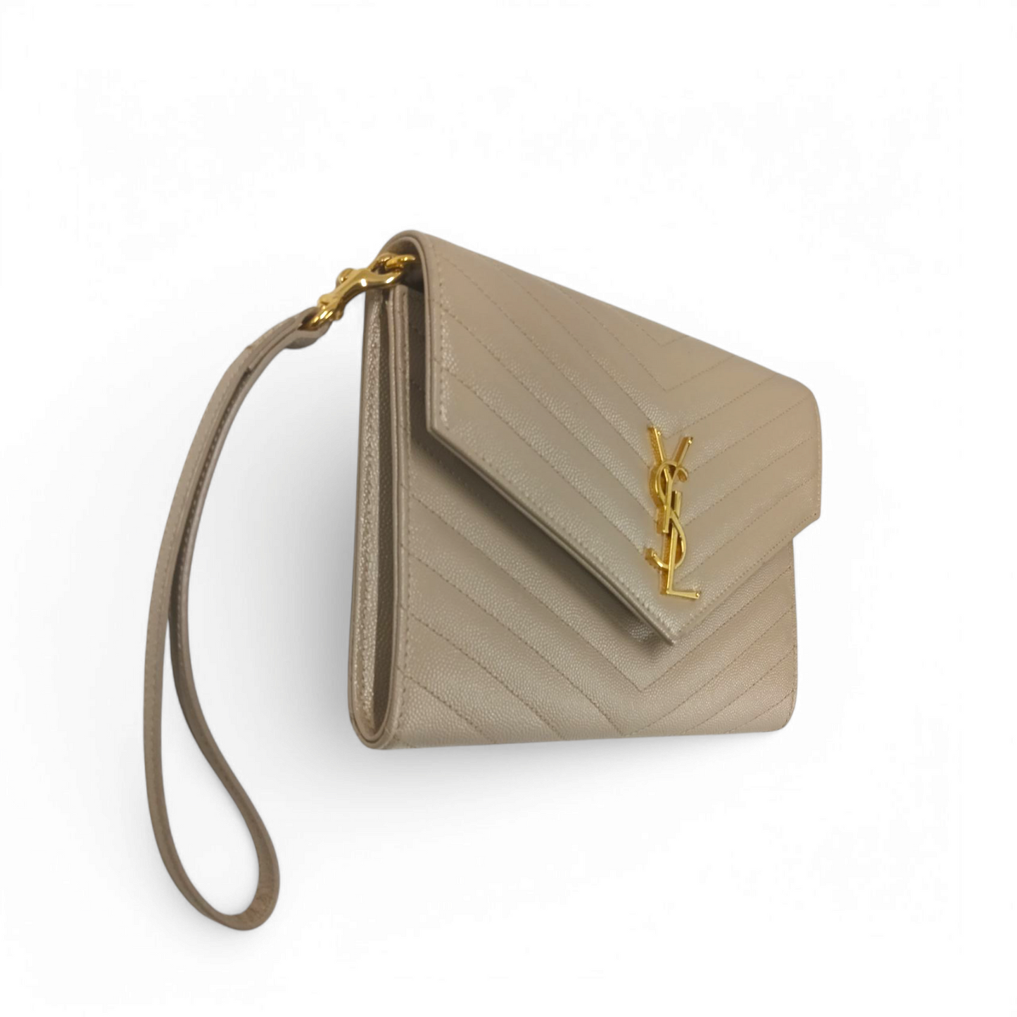 Yves Saint Laurent Clutch Bag CASSANDRE Beige Rank AB