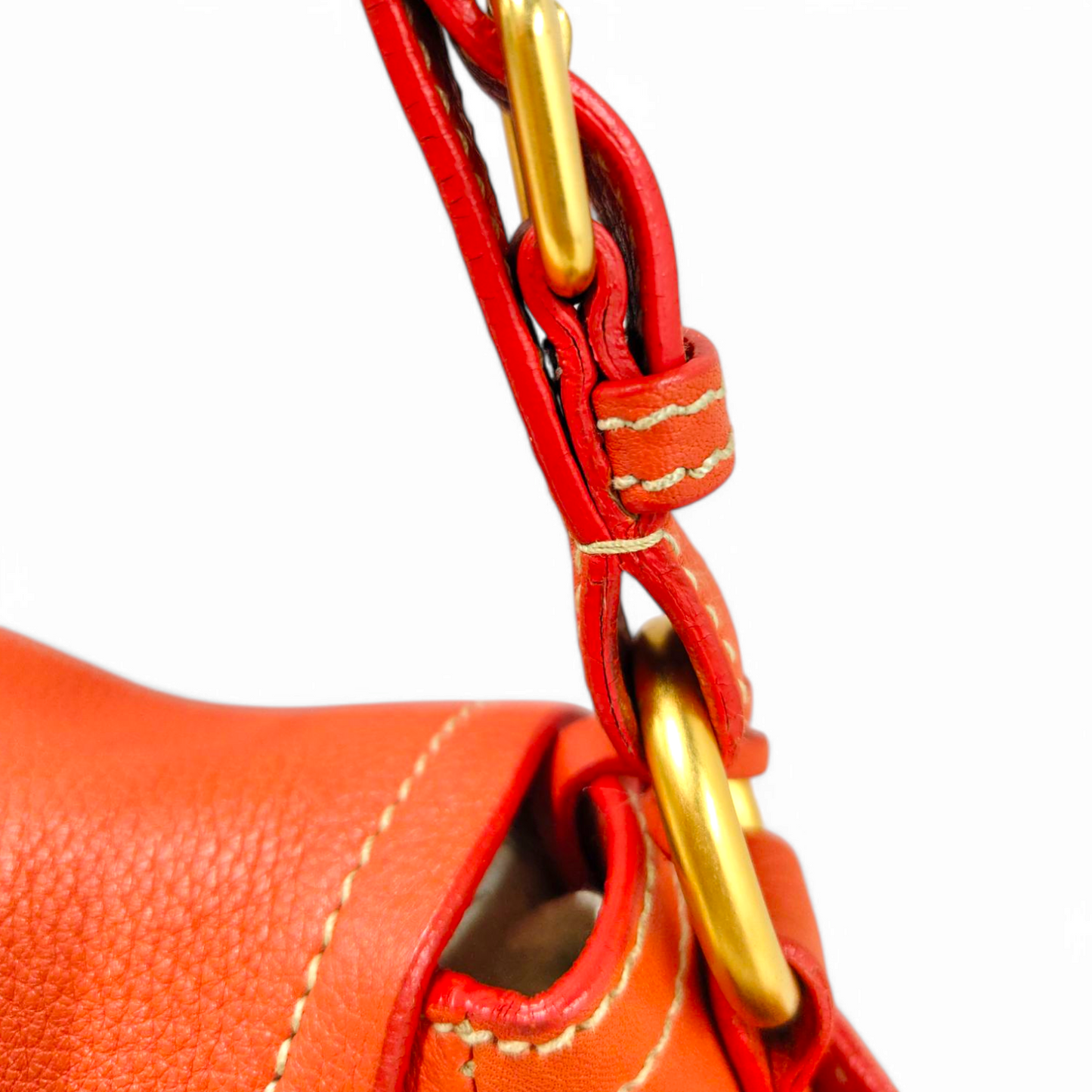 PRADA Handbag Orange 14 Leather Rank A