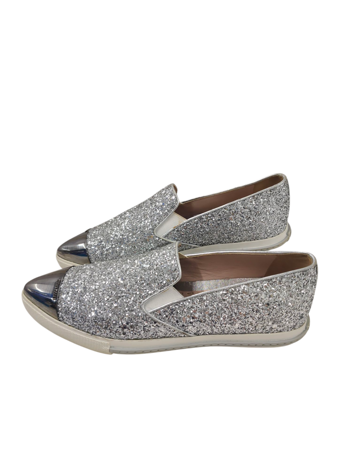 MIU MIU Sparkle Shoes Size 38 Sliver *Stain* 5S9519 Rank B