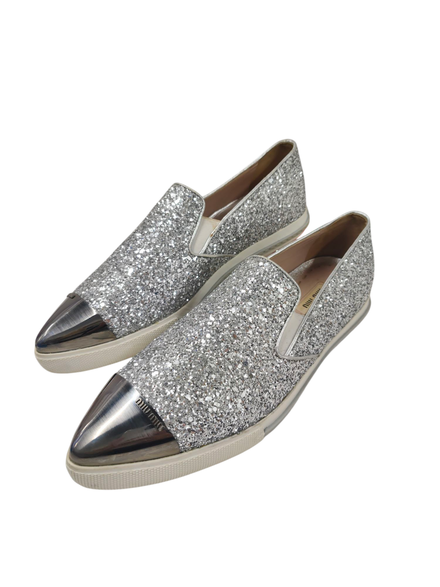 MIU MIU Sparkle Shoes Size 38 Sliver *Stain* 5S9519 Rank B