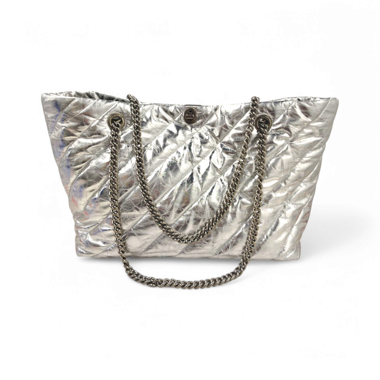 BALENCIAGA Tote Bag 777856 Sliver 8110 N528147 Crush Tote Rank AB