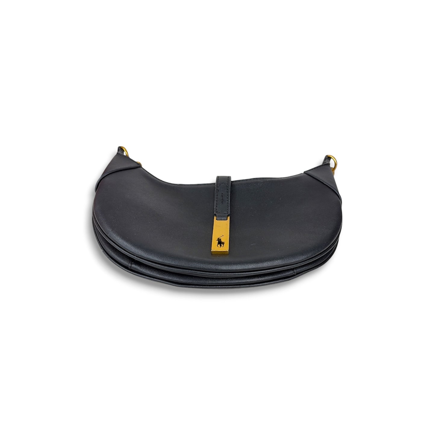 POLO RALPH LAUREN Shoulder Bag Black POLO ID pebbled mini *Scratch/Damage* Rank (B)